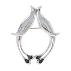 Museum of Fine Arts Peacock Brooch -Sterling Silver 925 Enamel MFA Two Birds Pin