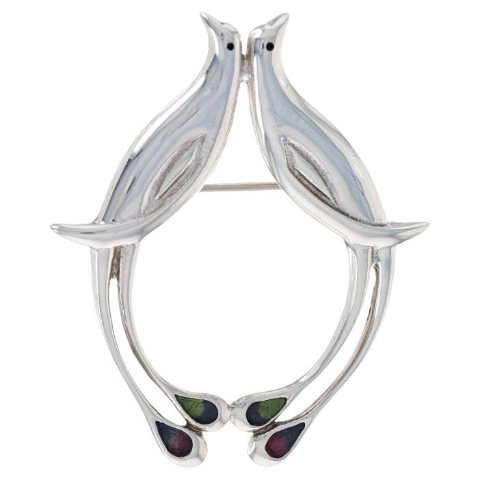 Museum of Fine Arts Peacock Brooch -Sterling Silver 925 Enamel MFA Two Birds Pin