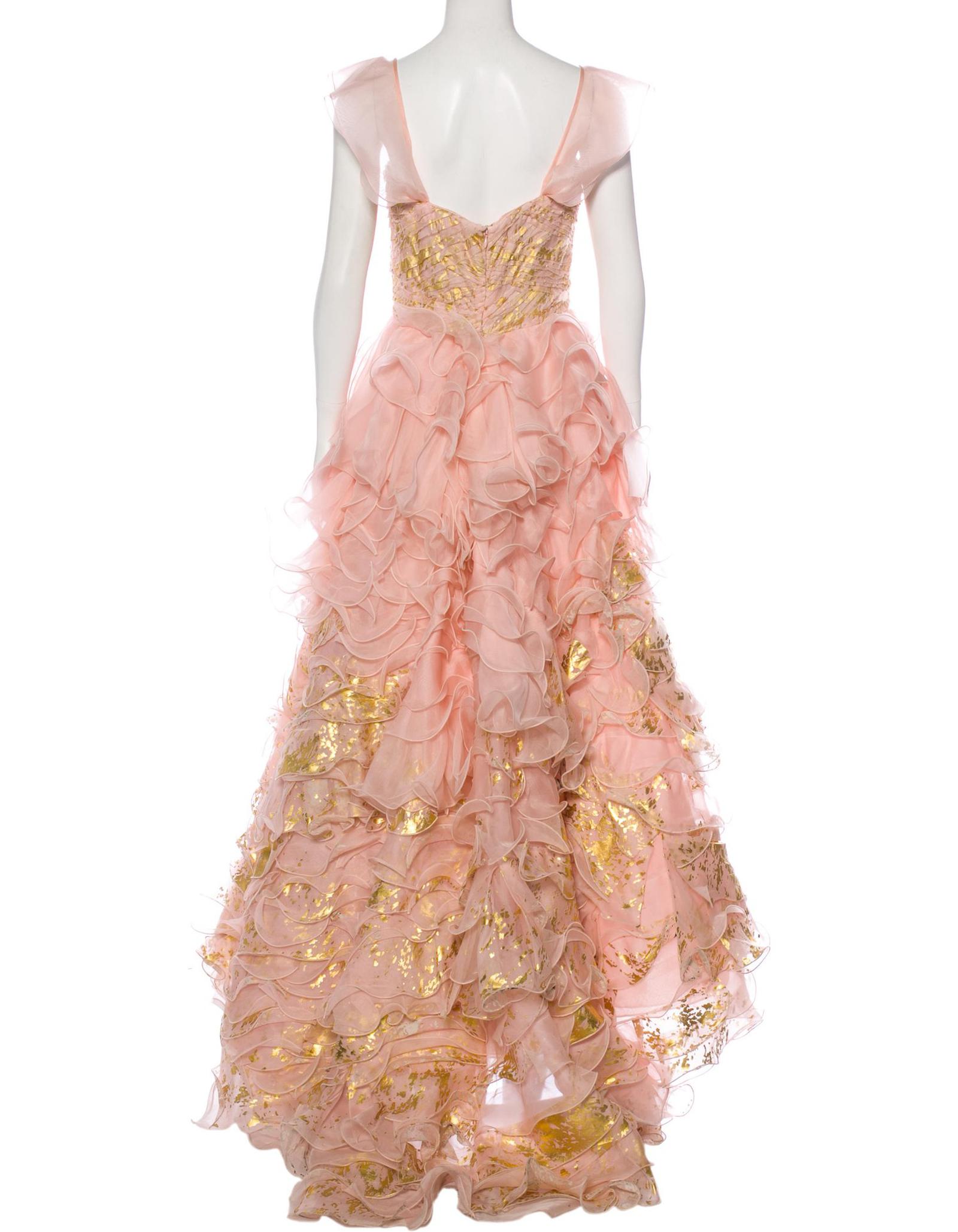 Women's  Oscar De La Renta Vogue Museum Runway SS 2011 Silk Gold Leaf Painted Dress US 6 For Sale