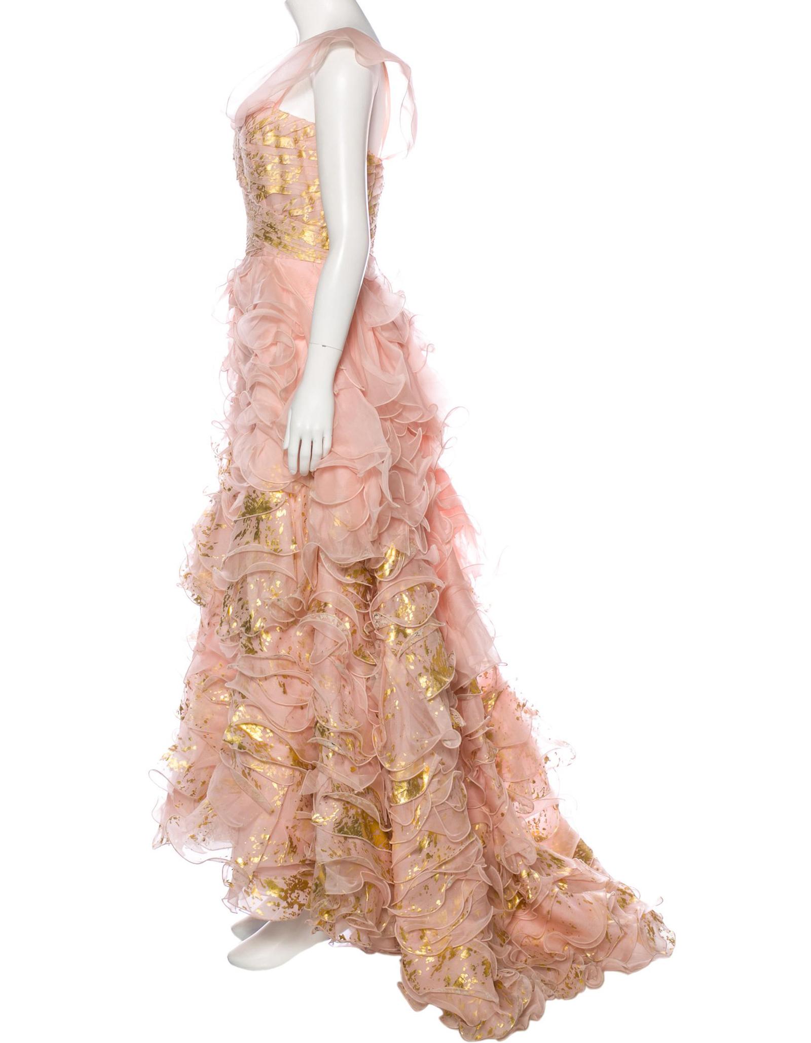  Oscar De La Renta Vogue Museum Runway SS 2011 Silk Gold Leaf Painted Dress US 6 For Sale 5