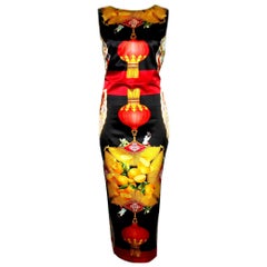 Retro UNWORN Dolce & Gabbana Rare 1998 Chinese Lantern Print Corset Hook Dress Gown 