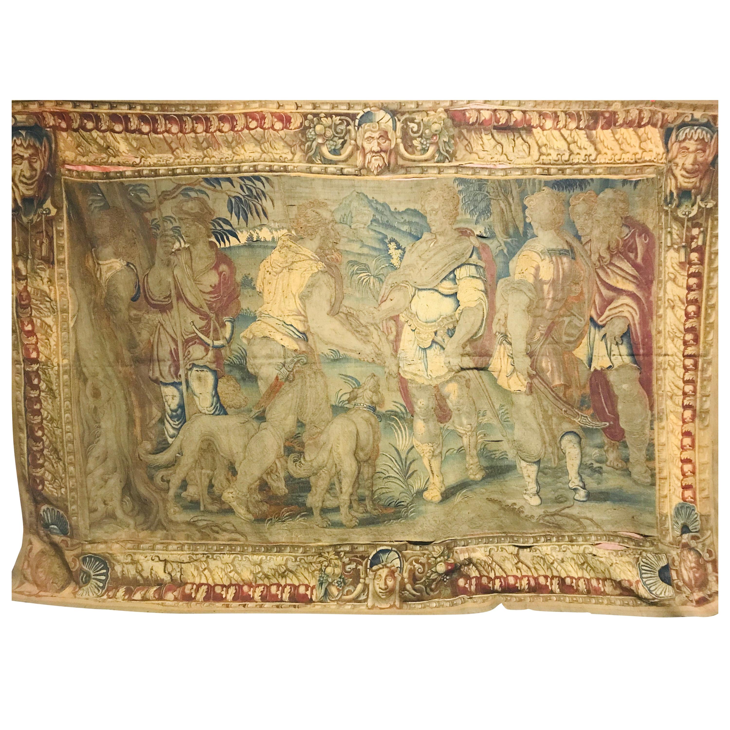 Museum Piece from the 16th-17th Century, Renaissance Style Tapestry Canvas