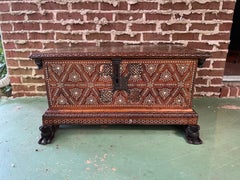 Museum Quality 18th Century Damascus Anglo Indian Carved & Inlaid Blanket Chest