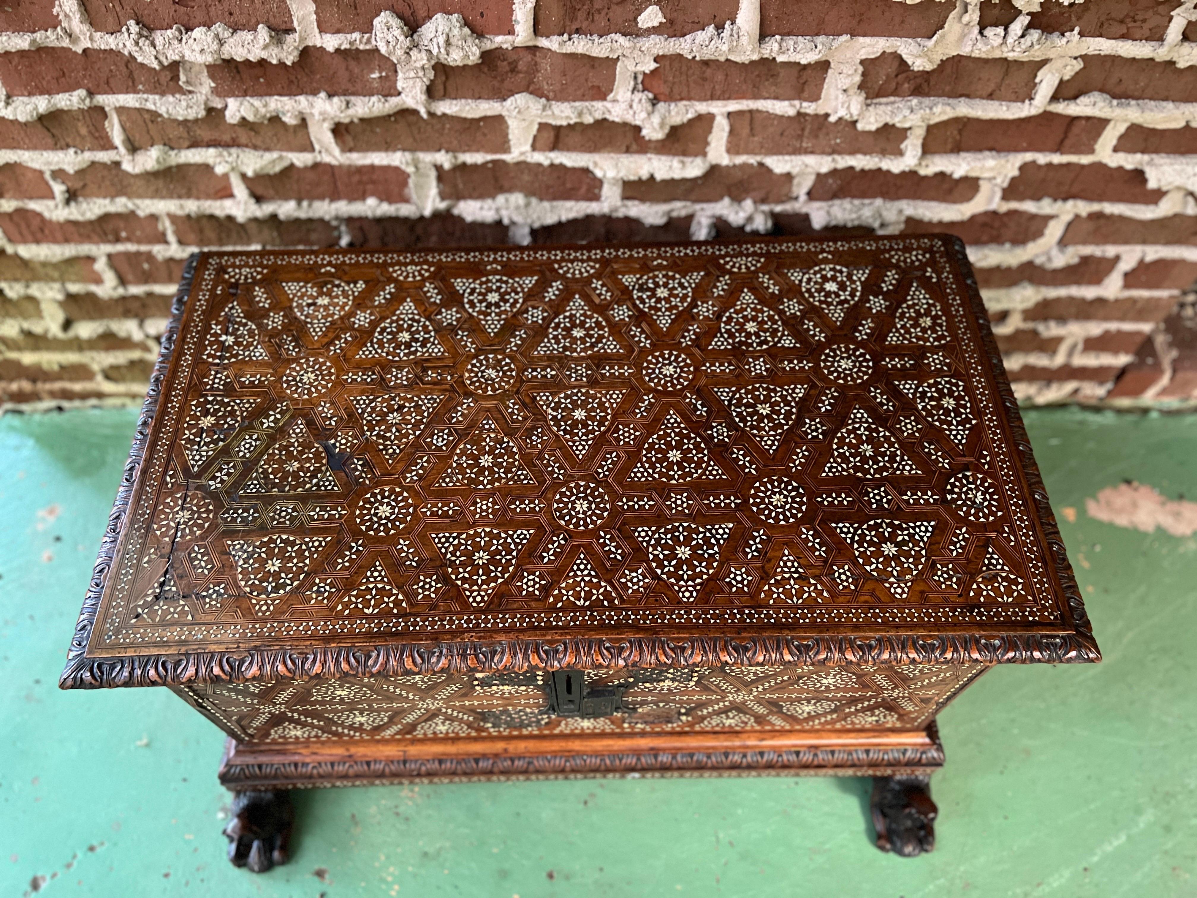 Museum Quality 18th Century Syrian Anglo Indian Carved & Inlaid Blanket Chest In Good Condition For Sale In Atlanta, GA