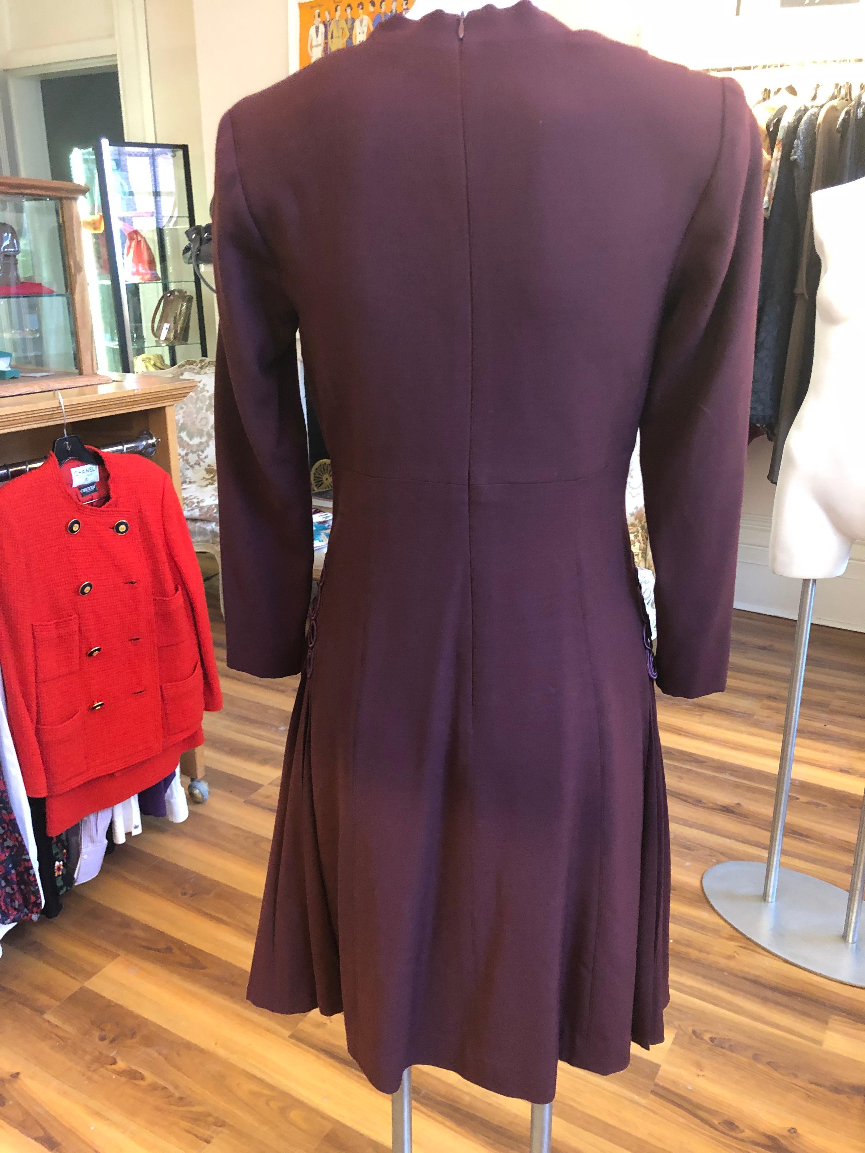 Women's Museum Quality 1940s Jacques FATH  Aubergine Wool Crepe Dress w/Fine details