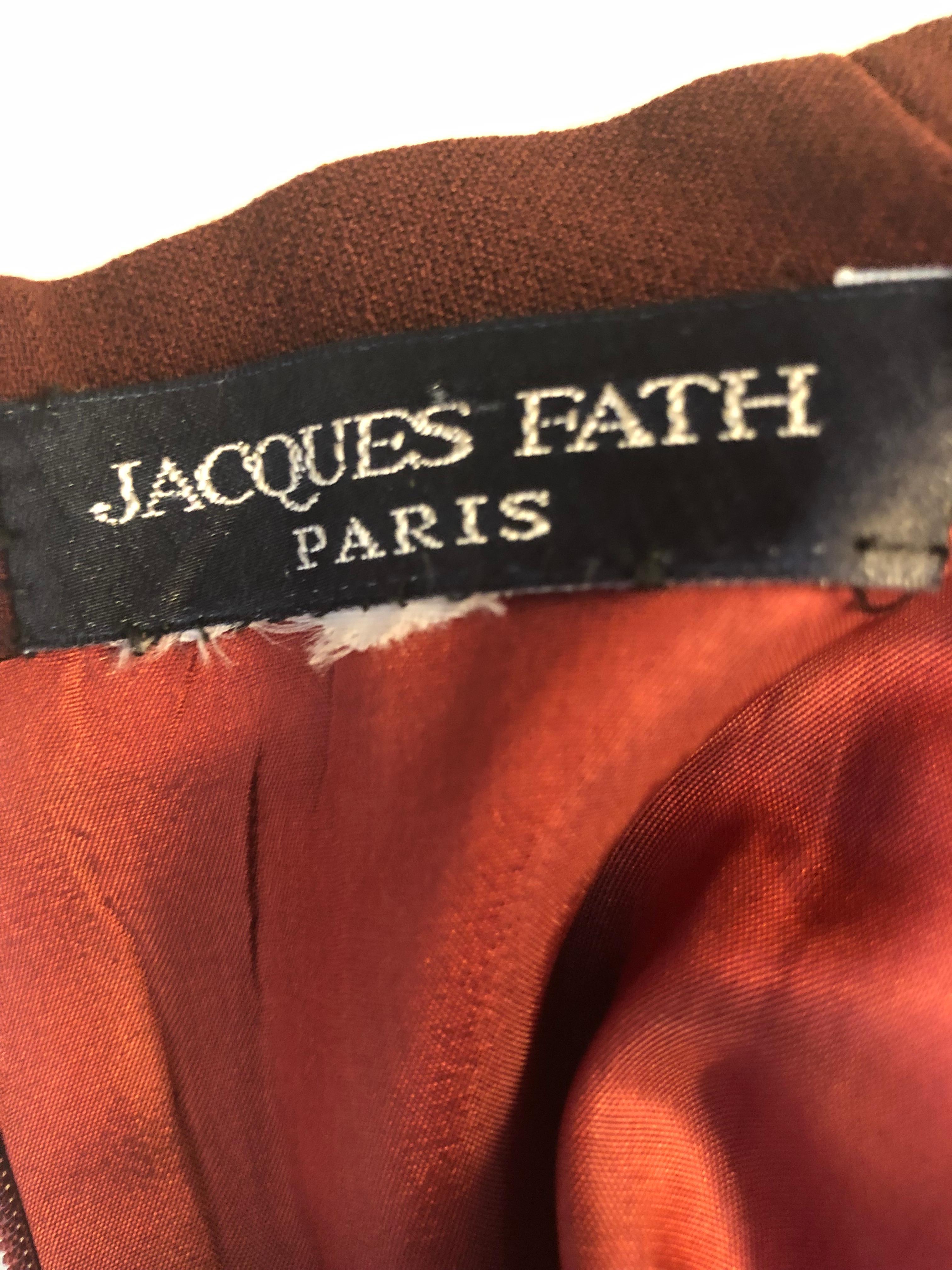 Museum Quality 1940s Jacques FATH  Aubergine Wool Crepe Dress w/Fine details 3