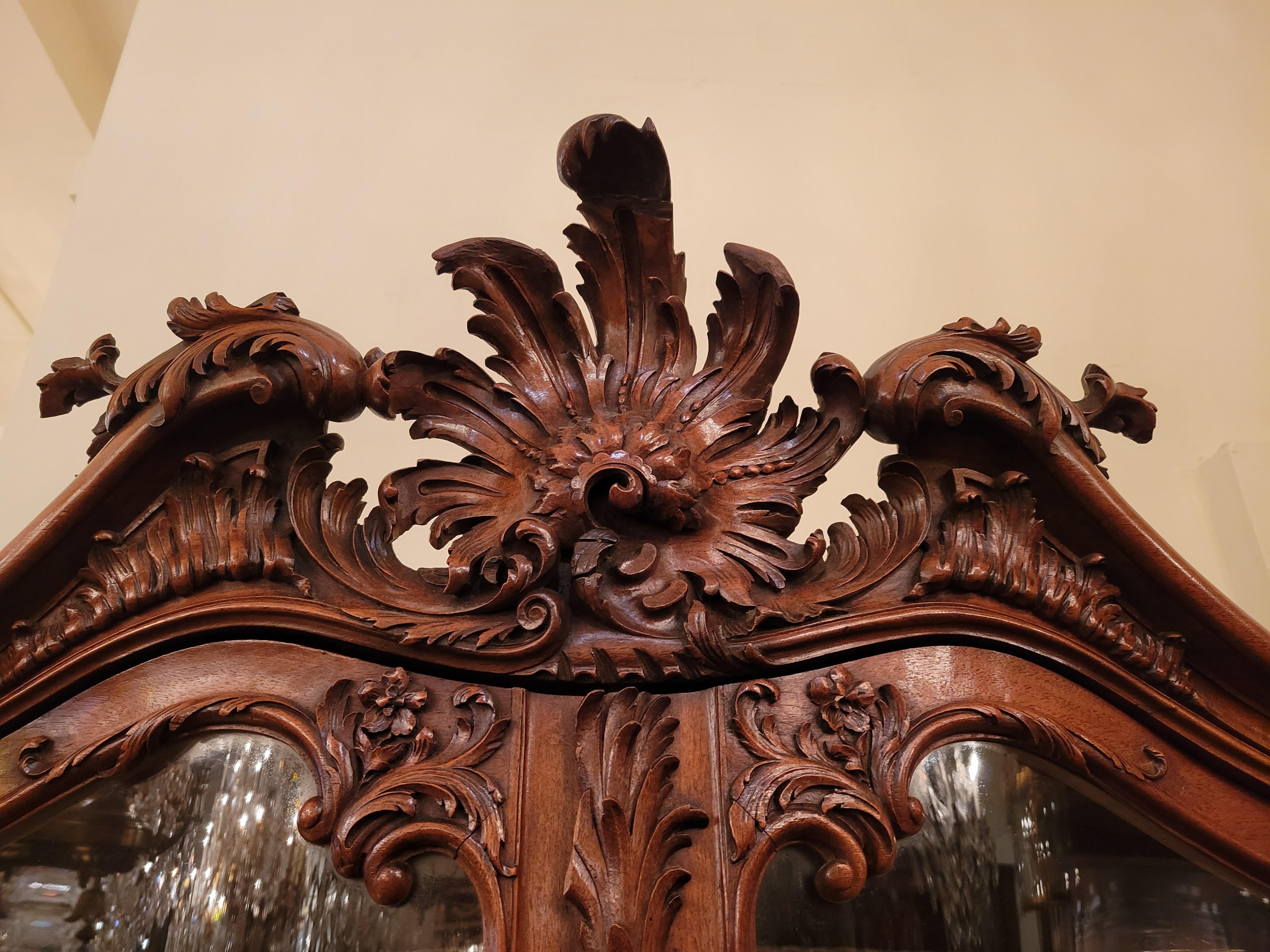 French Museum Quality Antique Carved Walnut Vitrine For Sale