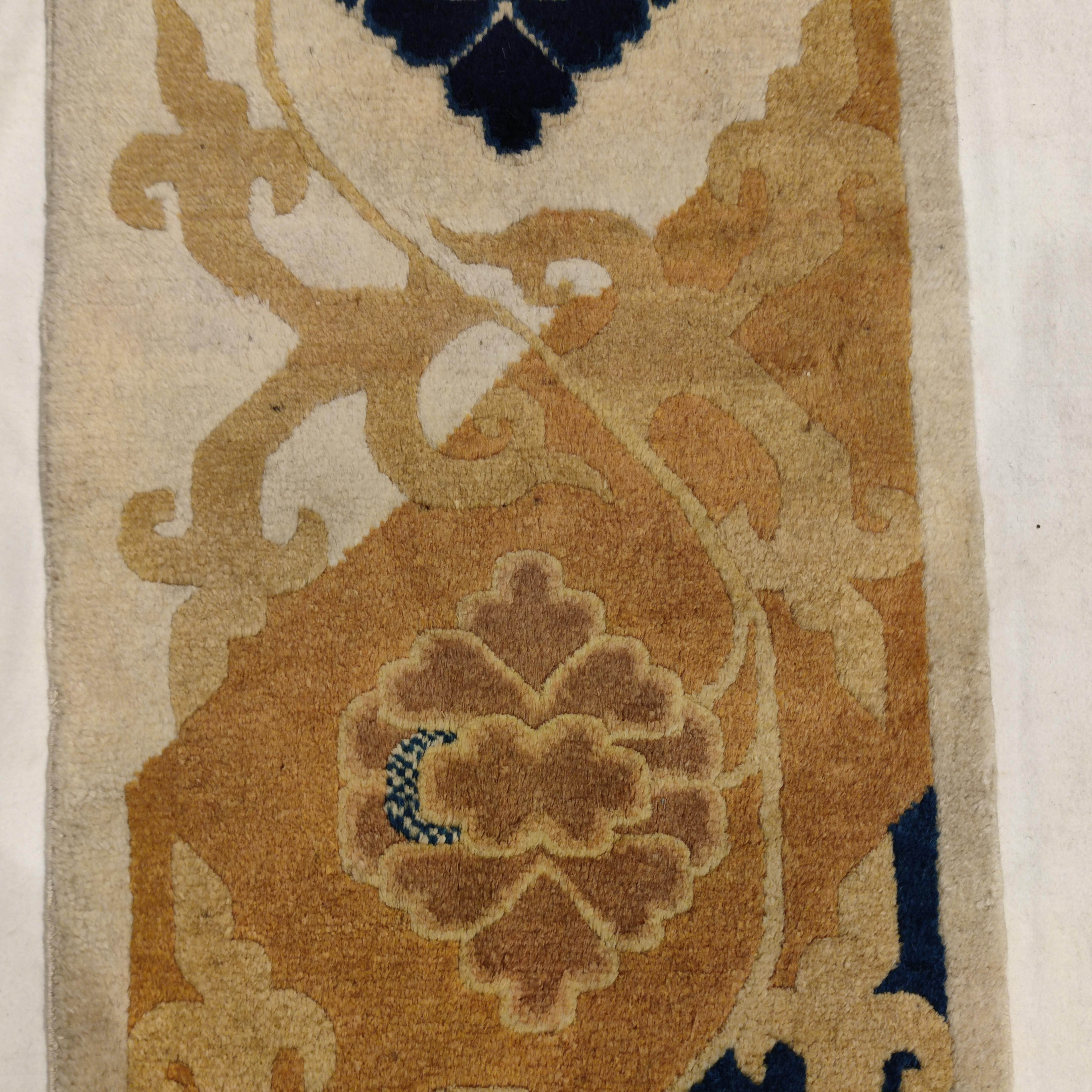 Ming Museum Quality Antique Chinese Pillar Rug with Lotus Flowers For Sale