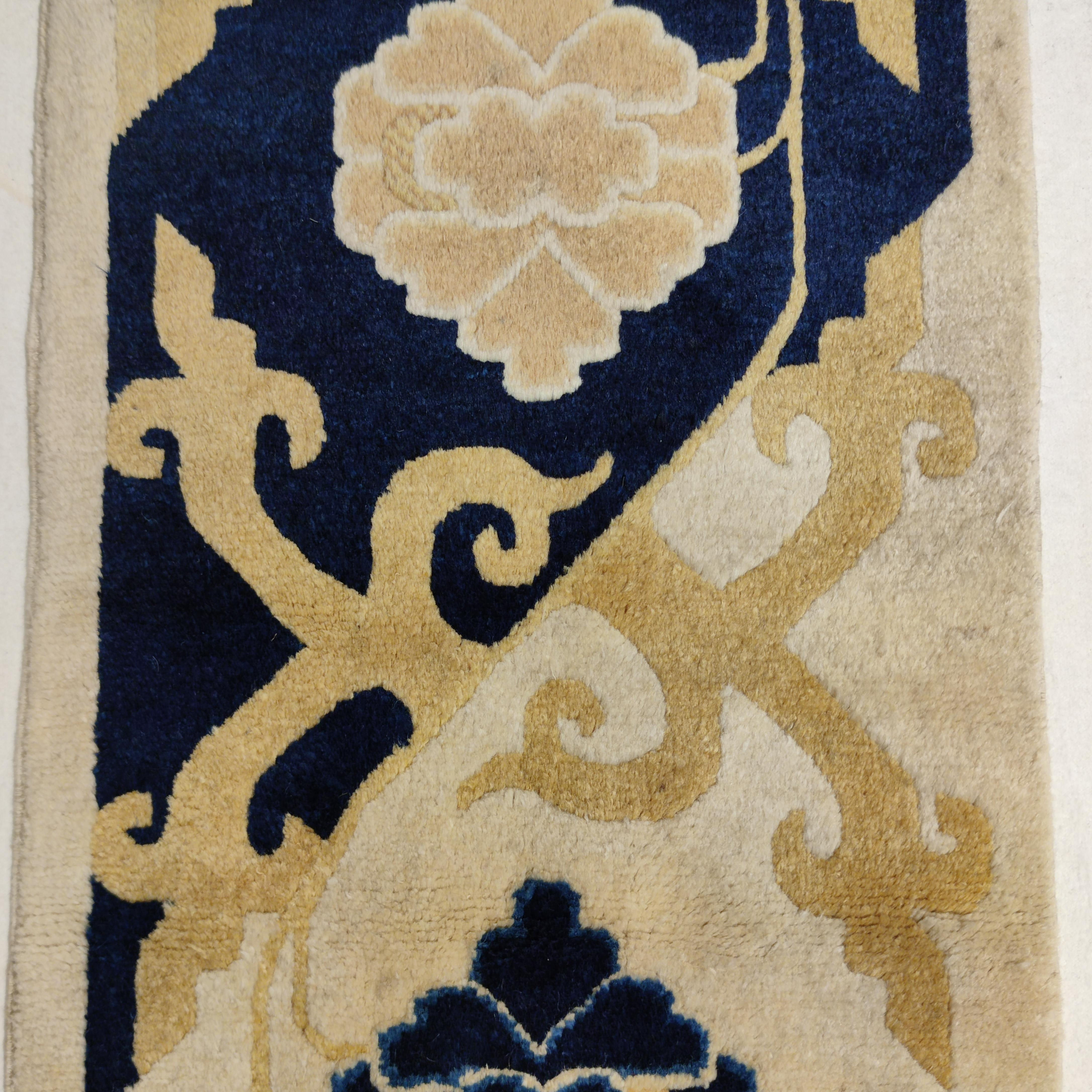 Hand-Knotted Museum Quality Antique Chinese Pillar Rug with Lotus Flowers For Sale