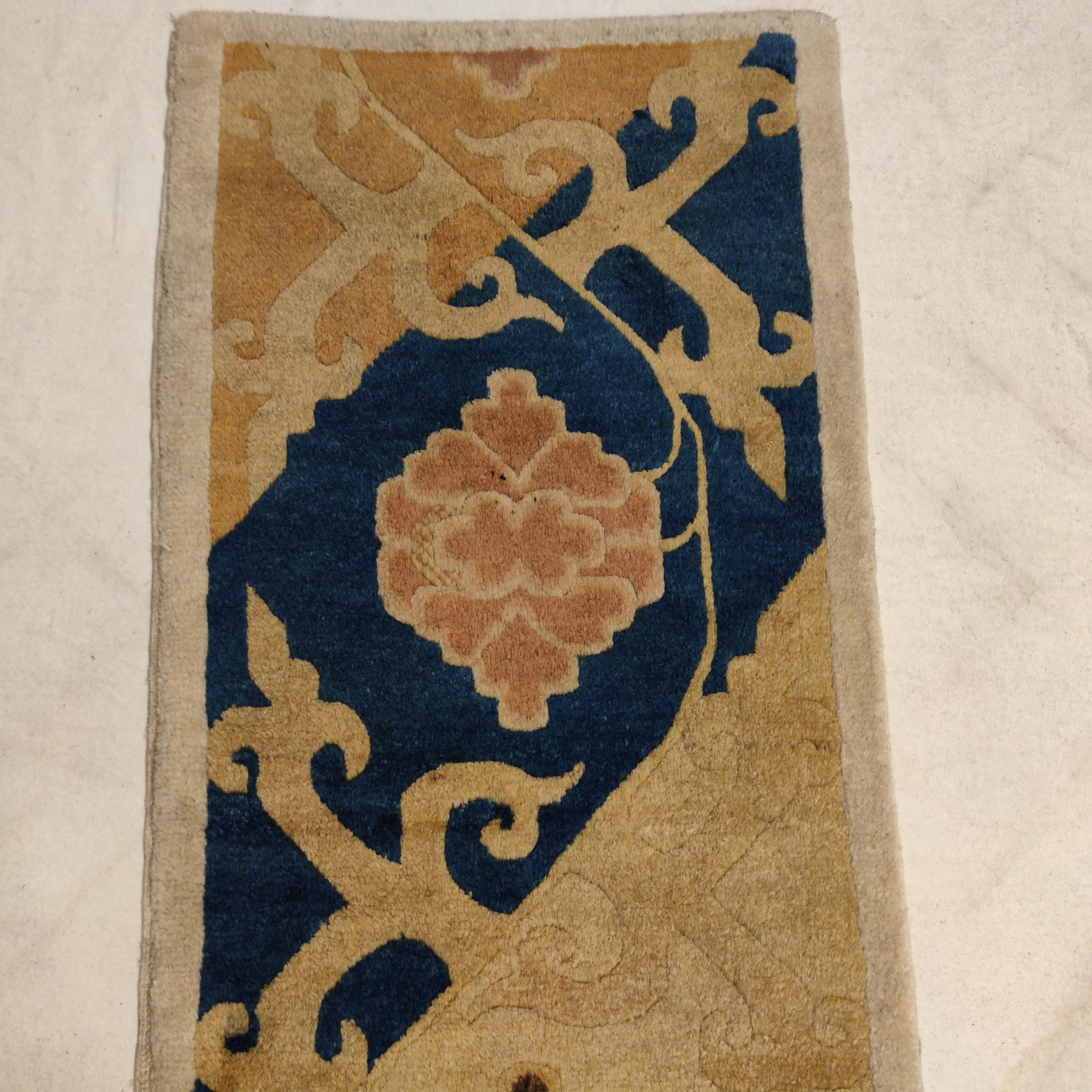 19th Century Museum Quality Antique Chinese Pillar Rug with Lotus Flowers For Sale