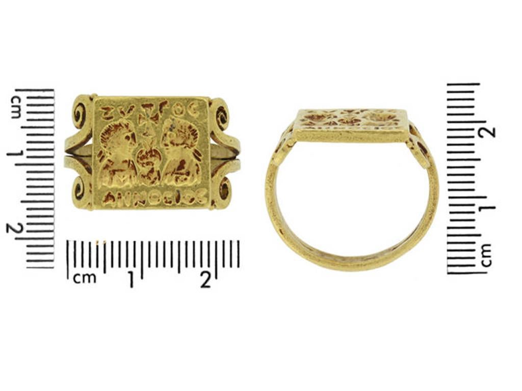 Antiker byzantinischer Hochzeitsring in Museumsqualität aus Gold aus dem frühen 4. Jahrhundert n. Chr. im Zustand „Gut“ im Angebot in London, GB