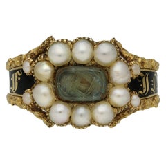 Museum Quality Antique Georgian Black Enamel Pearl Memorial Ring