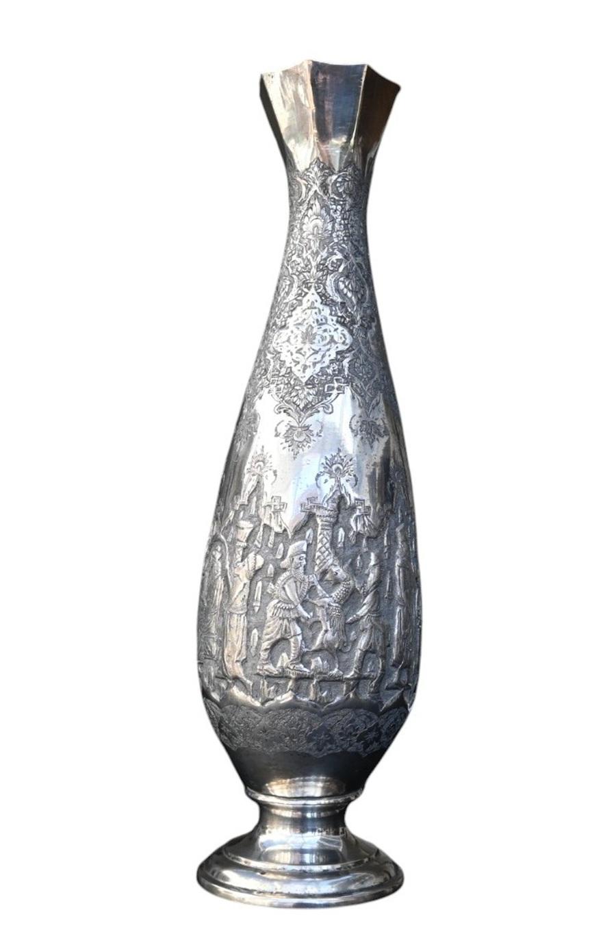 Museum Quality Antique Islamic Qajar Indo-persian Silver Vase For Sale 4