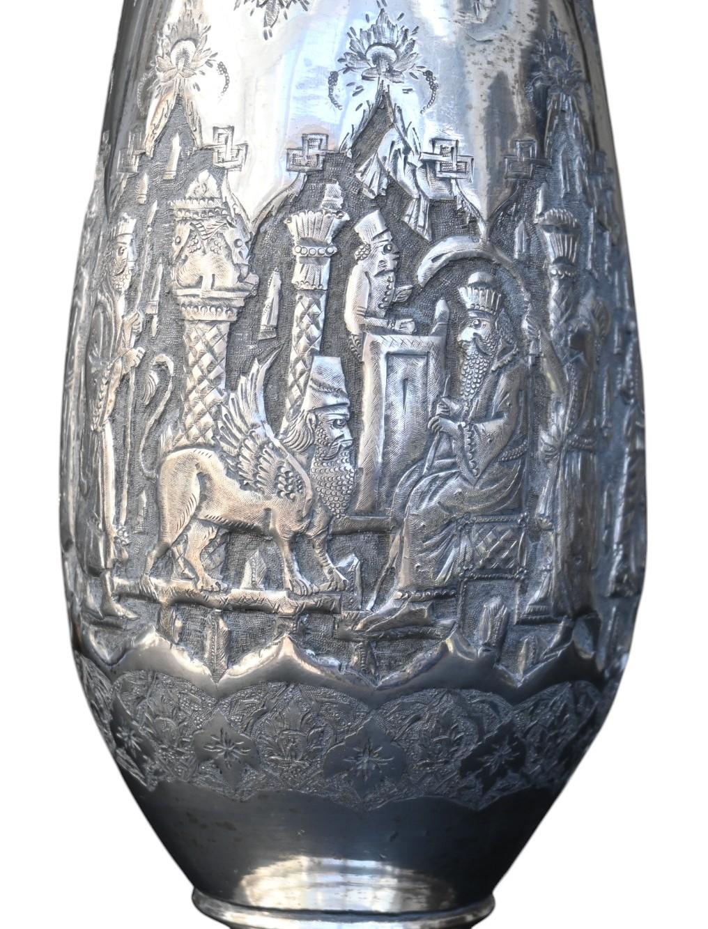 Turkish Museum Quality Antique Islamic Qajar Indo-persian Silver Vase For Sale
