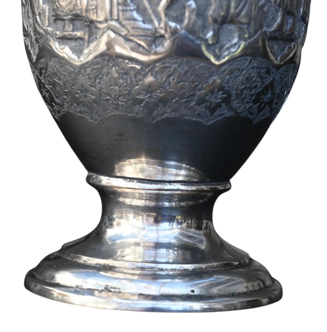 Museum Quality Antique Islamic Qajar Indo-persian Silver Vase For Sale 3