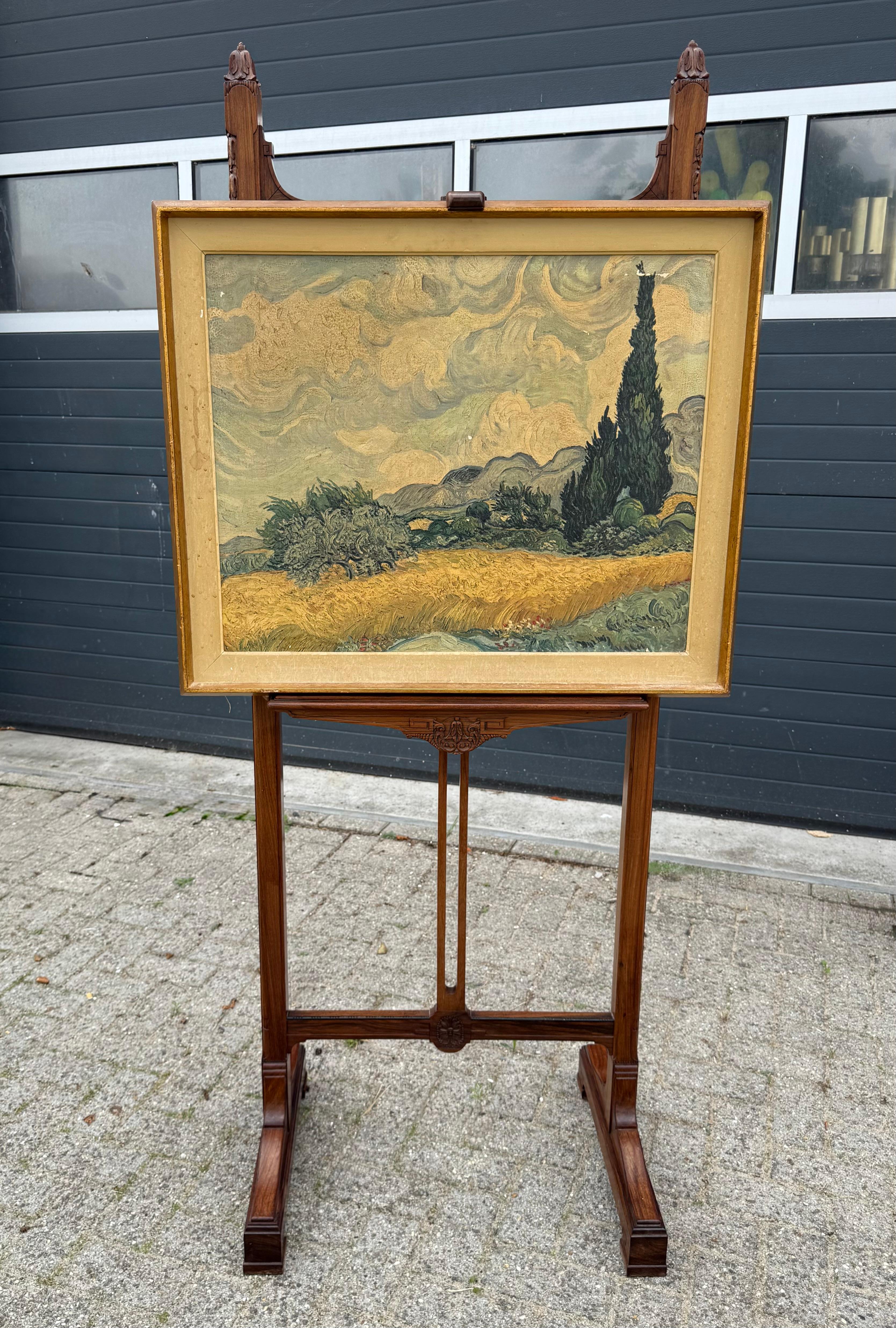 Neoclassical Museum Quality Antique Nutwood Studio or Gallery Easel / Painting Display Stand For Sale