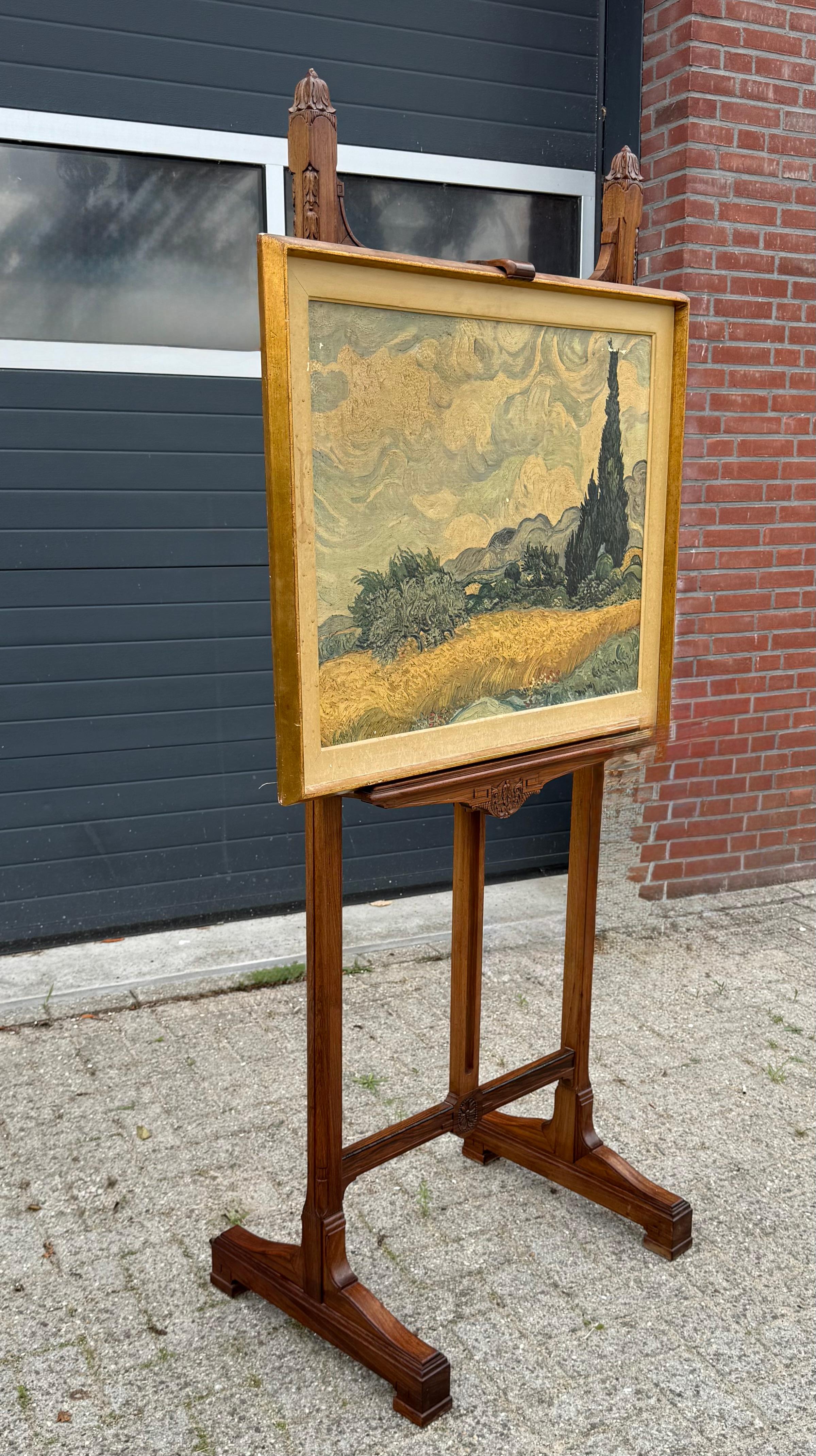 Hand-Carved Museum Quality Antique Nutwood Studio or Gallery Easel / Painting Display Stand For Sale