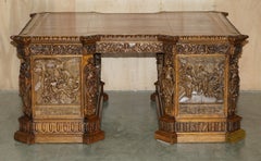 MUSEUM QUALITY ANTiQUE PARTNER DESK 17TH CENTURY HAND CARVED RELIGIOUS PANELS