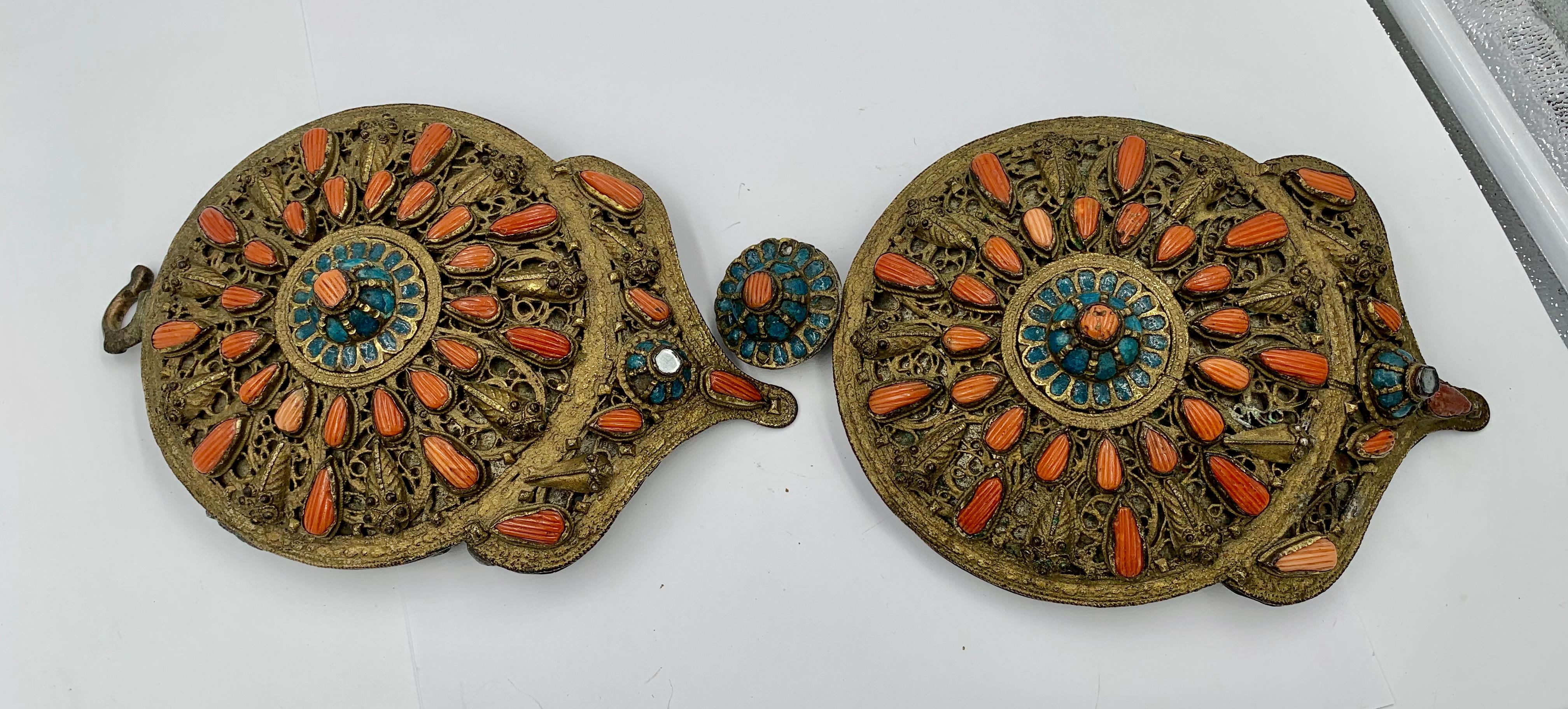 Museum Quality Antique Saframpolis Safranbolu Greek Coral Enamel Silver Buckle In Good Condition For Sale In New York, NY
