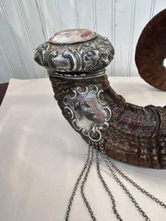 Museum Quality Antique Scottish Ram Horn Snuff Mull with Silver Mounts