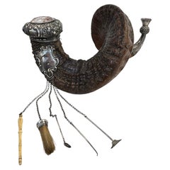 Museum Quality Antique Scottish Ram Horn Snuff Mull with Silver Mounts