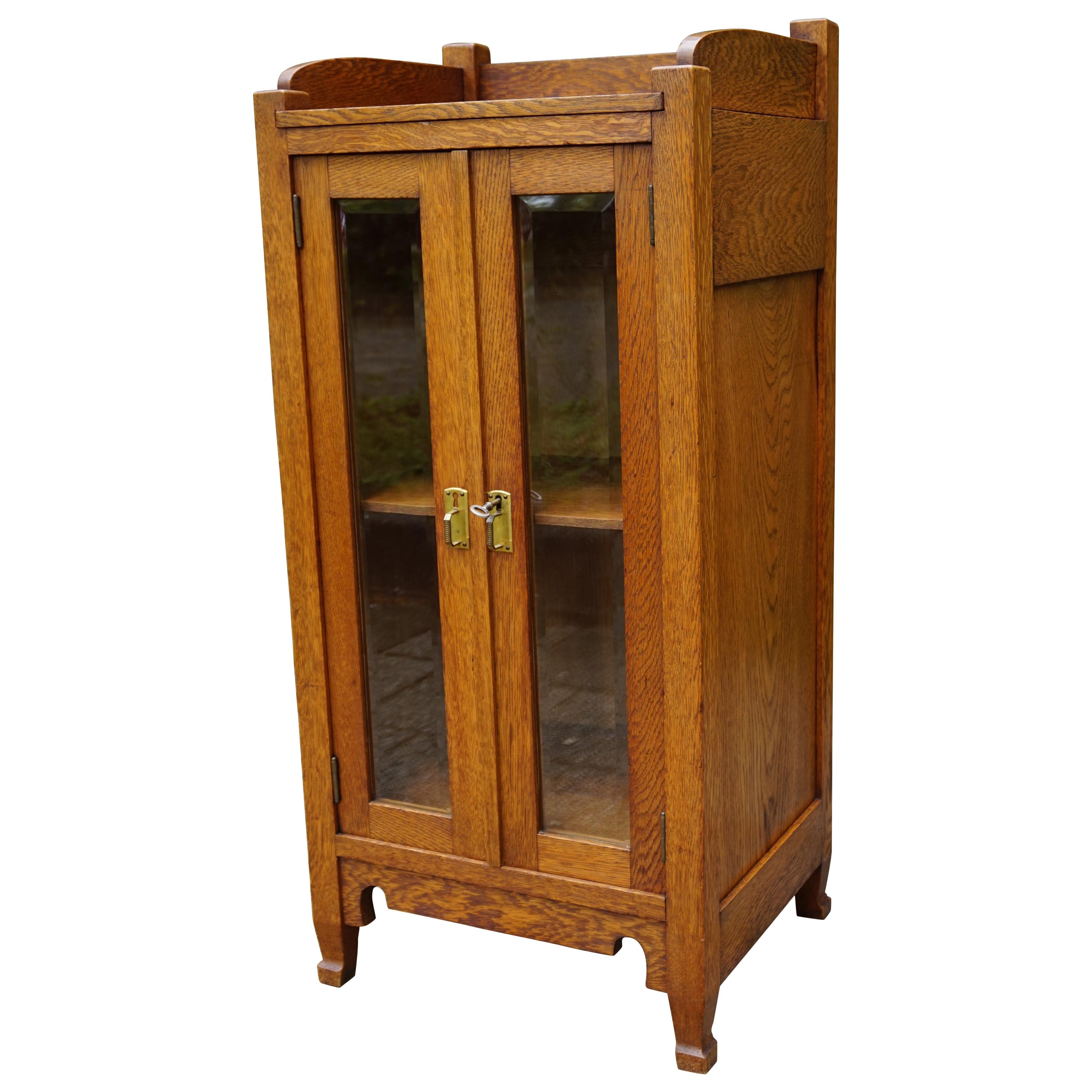 Unique Design Arts & Crafts Drinks Cabinet with Beveled Glass and Brass Handles