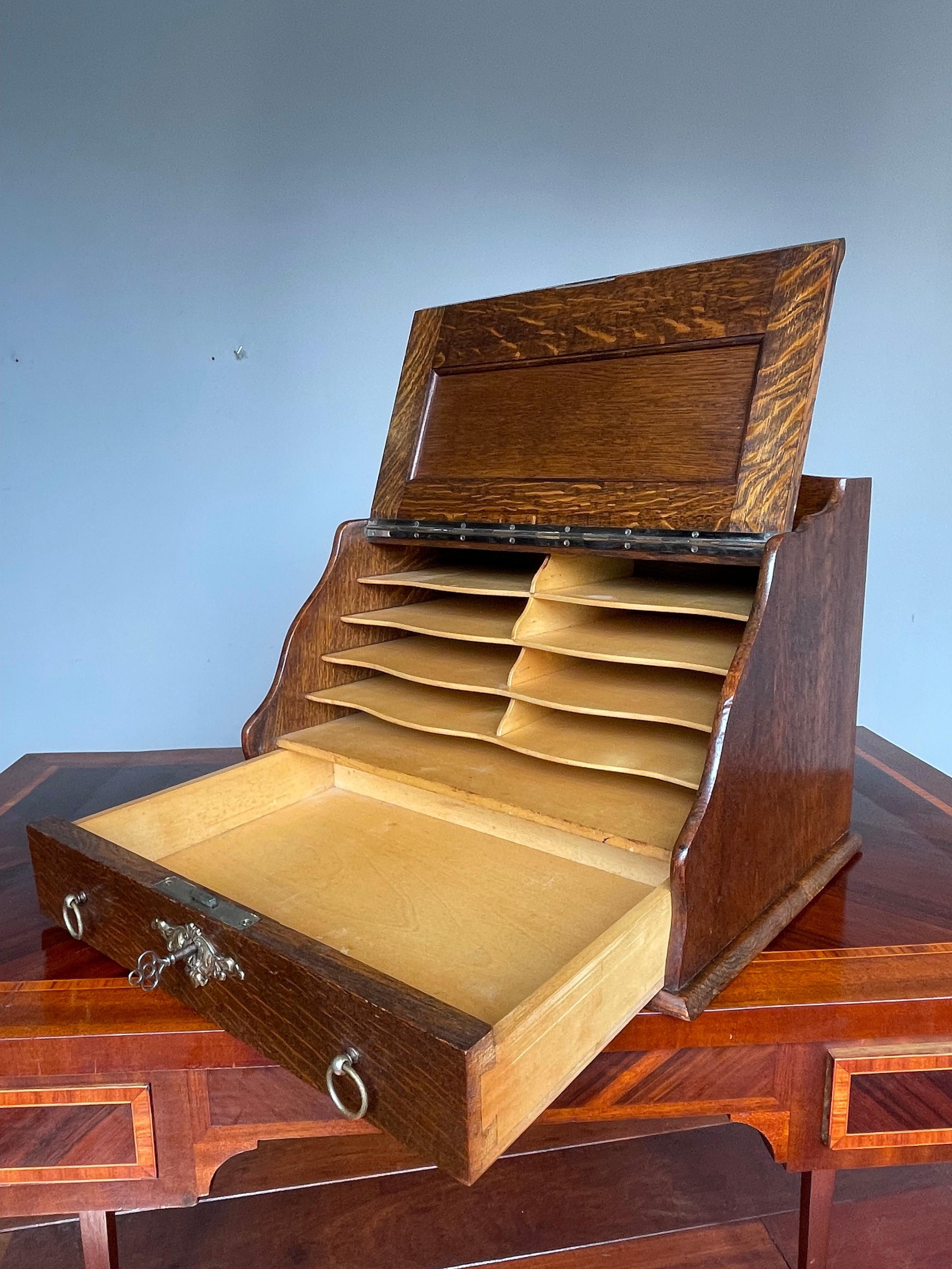 European Museum Quality Arts and Crafts Stationary Box w. Letter Racks & Drawer ca. 1900
