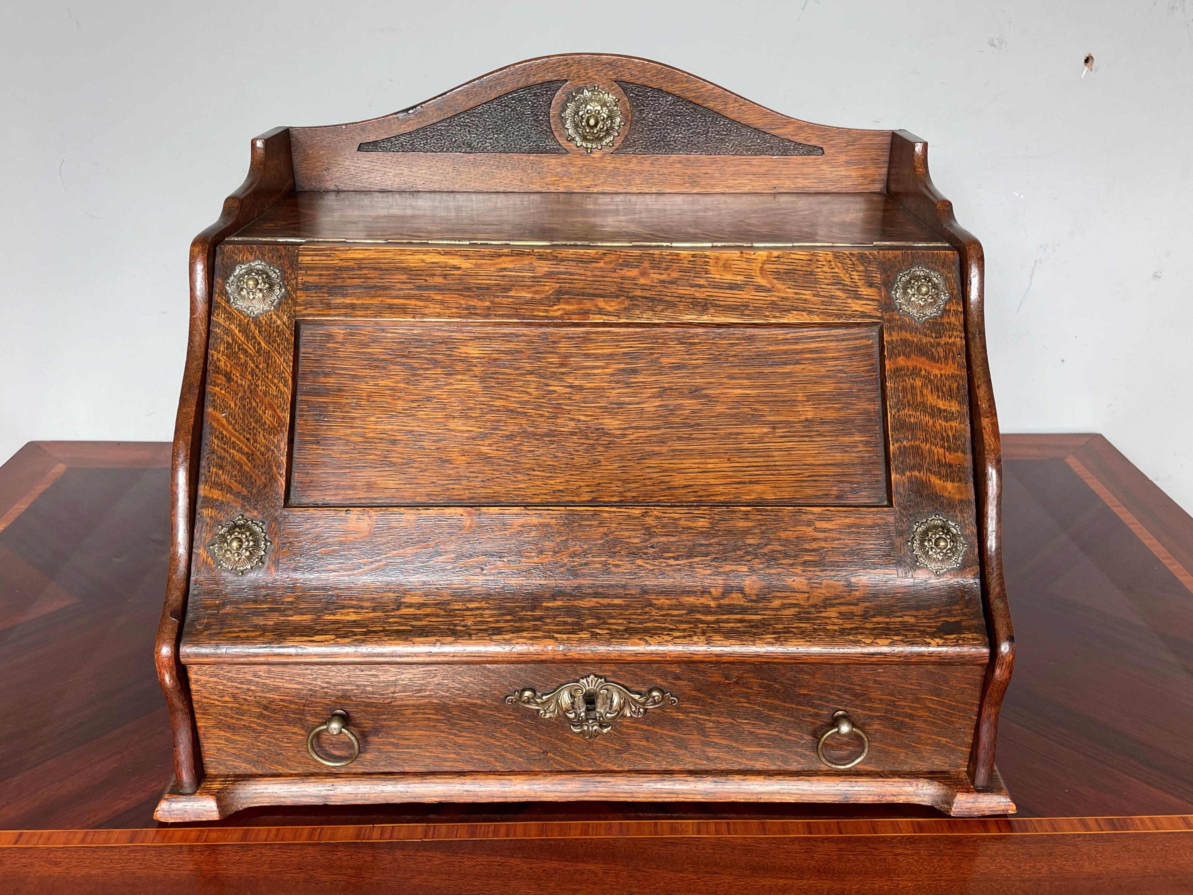 Hand-Carved Museum Quality Arts and Crafts Stationary Box w. Letter Racks & Drawer ca. 1900