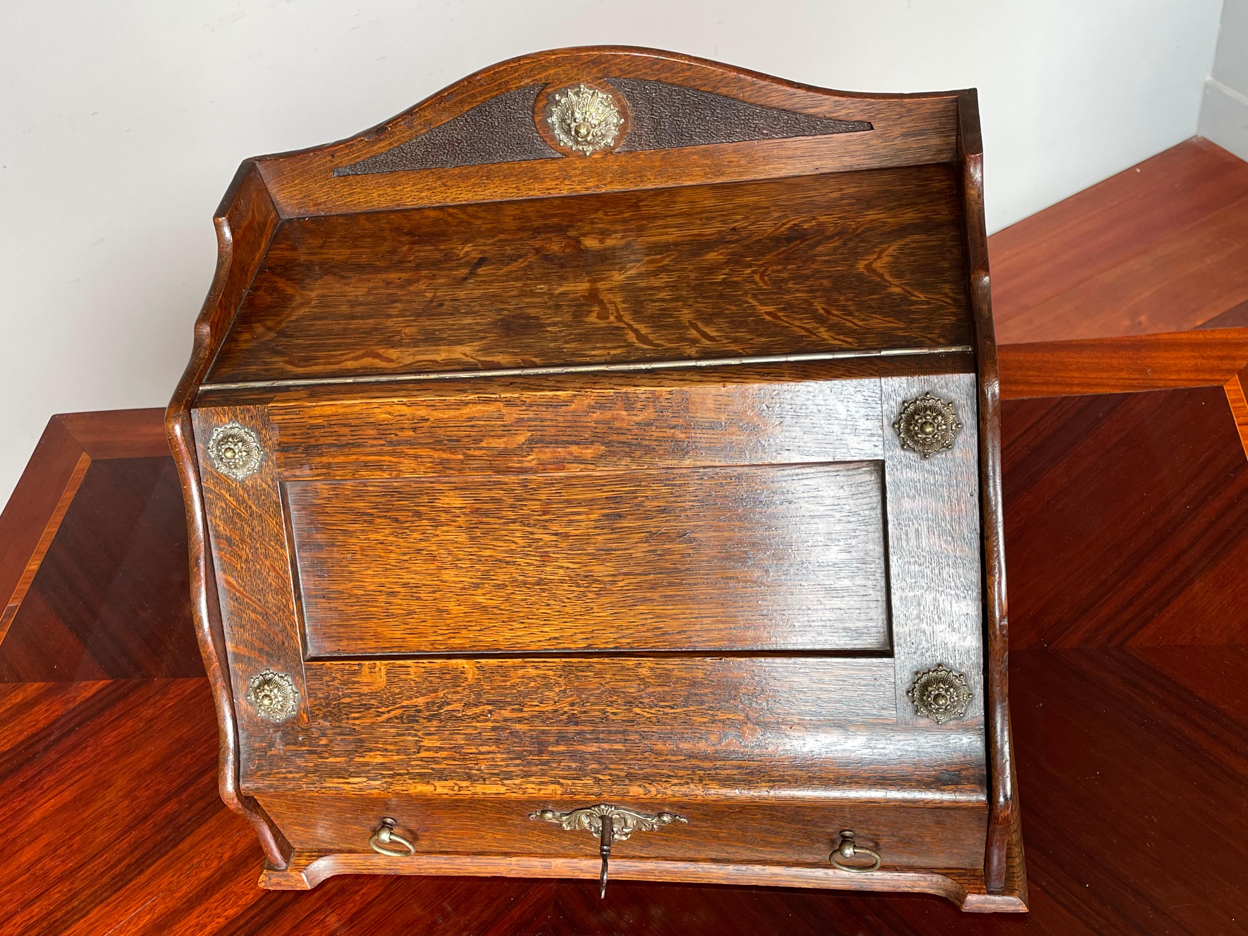 Brass Museum Quality Arts and Crafts Stationary Box w. Letter Racks & Drawer ca. 1900