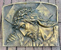 Museum Quality Bronze of Christ Wall Plaque Sculpture "Jesus Carrying the Cross"