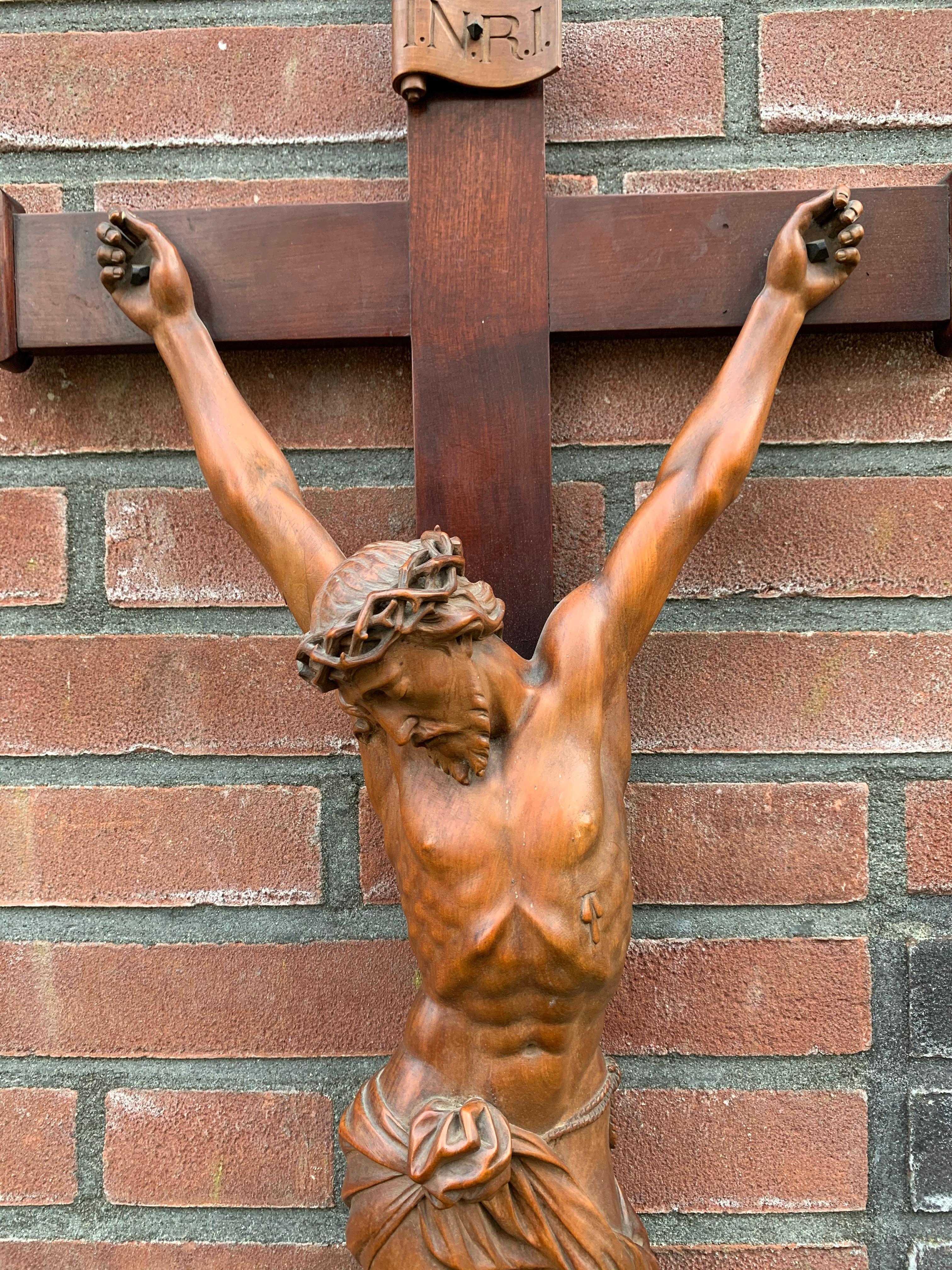 19th Century Museum Quality Carved and Superb Condition Boxwood Corpus of Christ on Crucifix