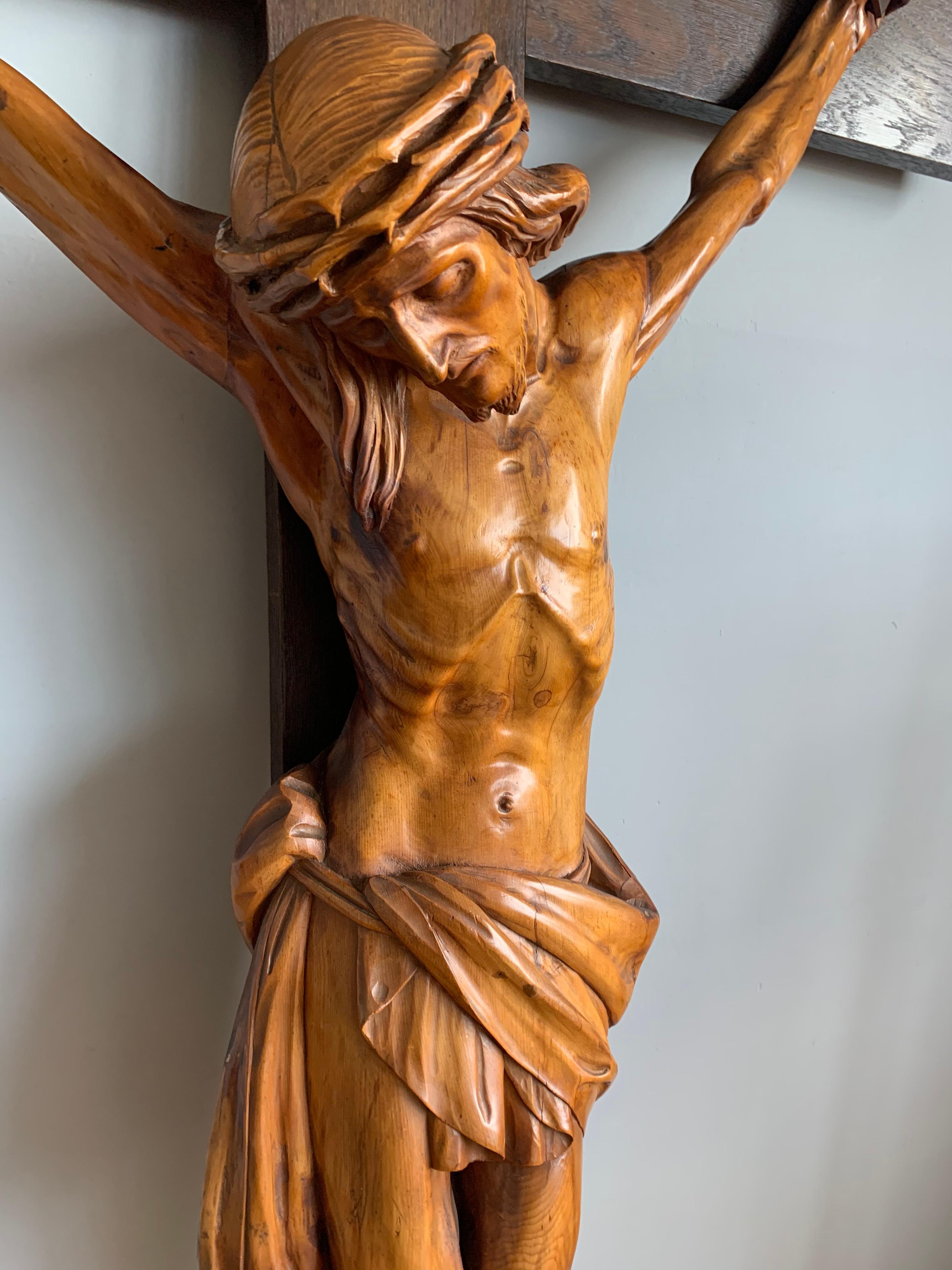 20th Century Museum Quality Carved and Superb Condition Wooden Corpus of Christ on Crucifix  