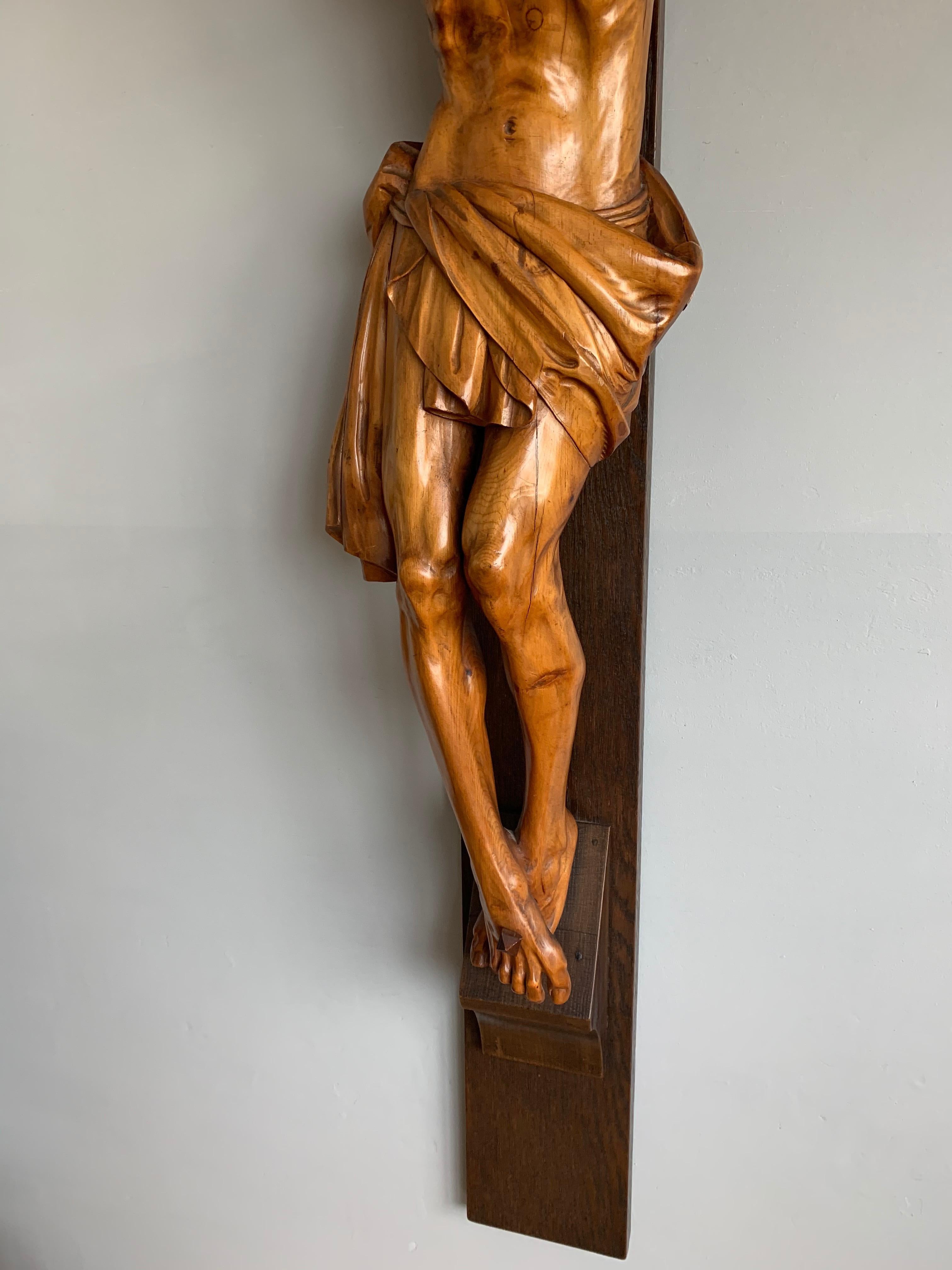 European Museum Quality Carved and Superb Condition Wooden Corpus of Christ on Crucifix  