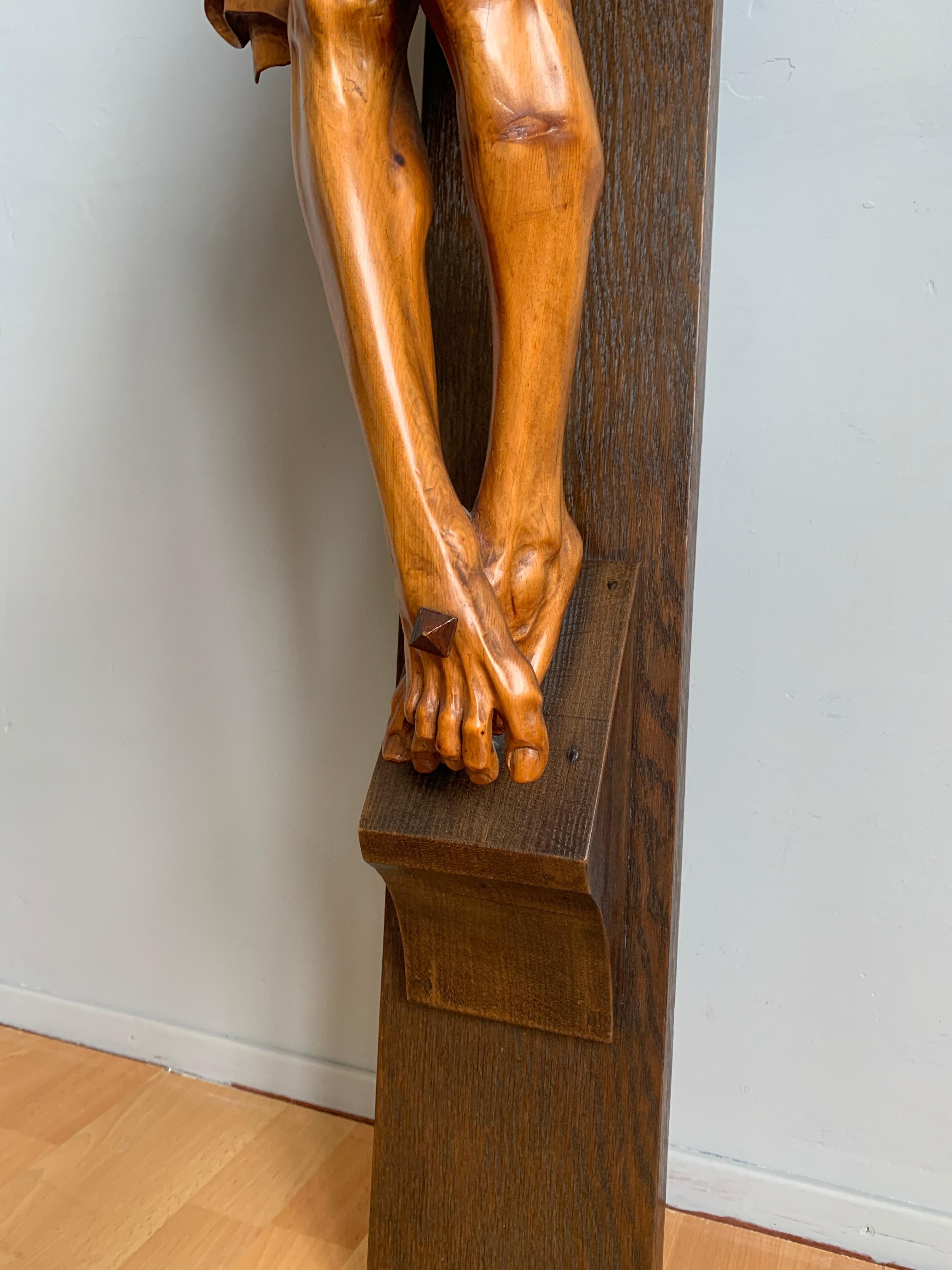 Hand-Carved Museum Quality Carved and Superb Condition Wooden Corpus of Christ on Crucifix  
