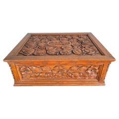 Vintage Museum Quality Carved Arts and Crafts Box w. Compartments, Rose Sculptures Etc.