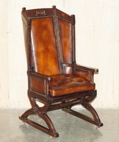MUSEUM QUALITY CARVED CiRCA 1700 ANTIQUE RESTORED BROWN LEATHER JESSIE ARMCHAIR