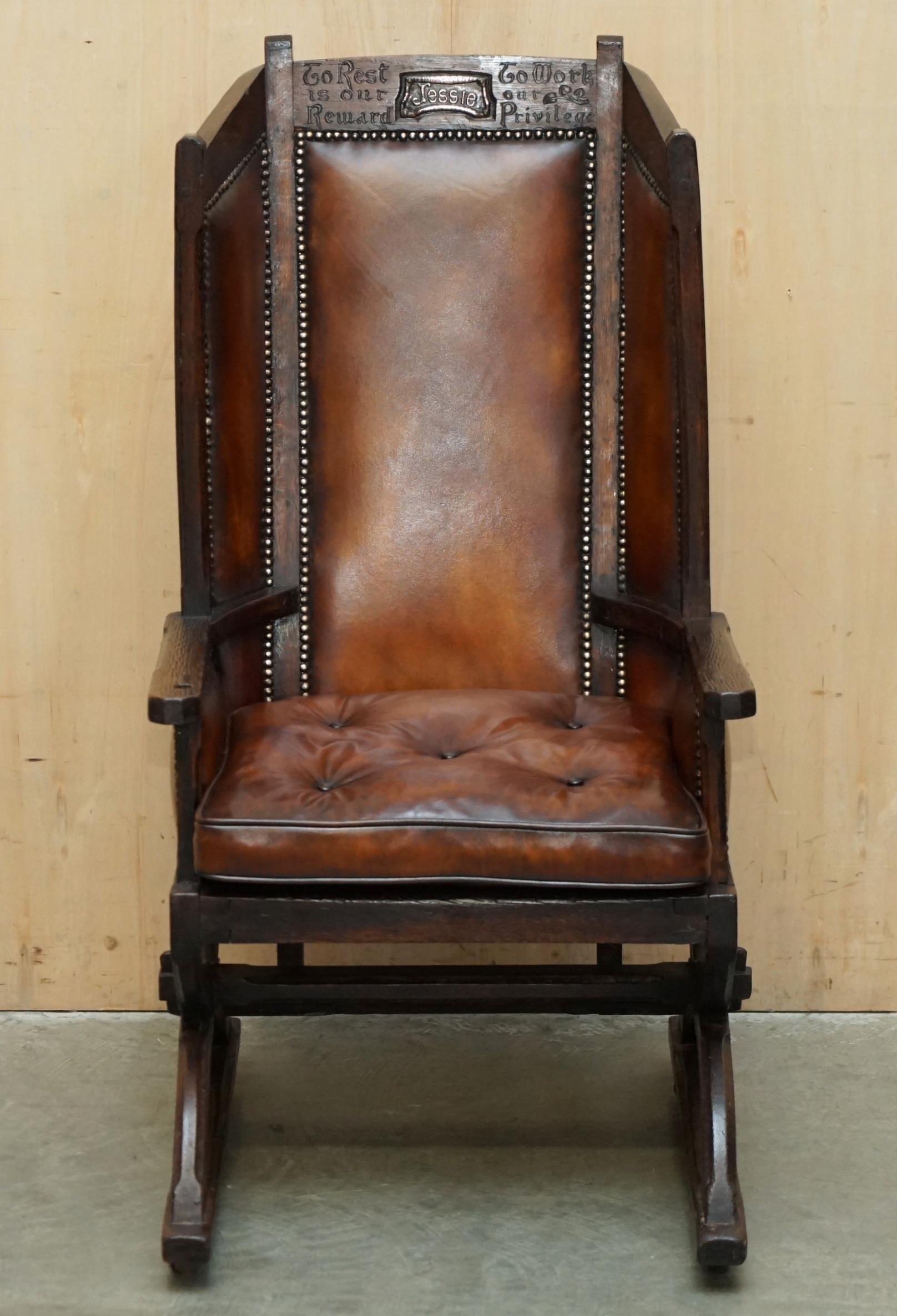 Chippendale MUSEUM QUALITY CARVED CiRCA 1700 ANTIQUE RESTORED BROWN LEATHER JESSIE ARMCHAIR For Sale