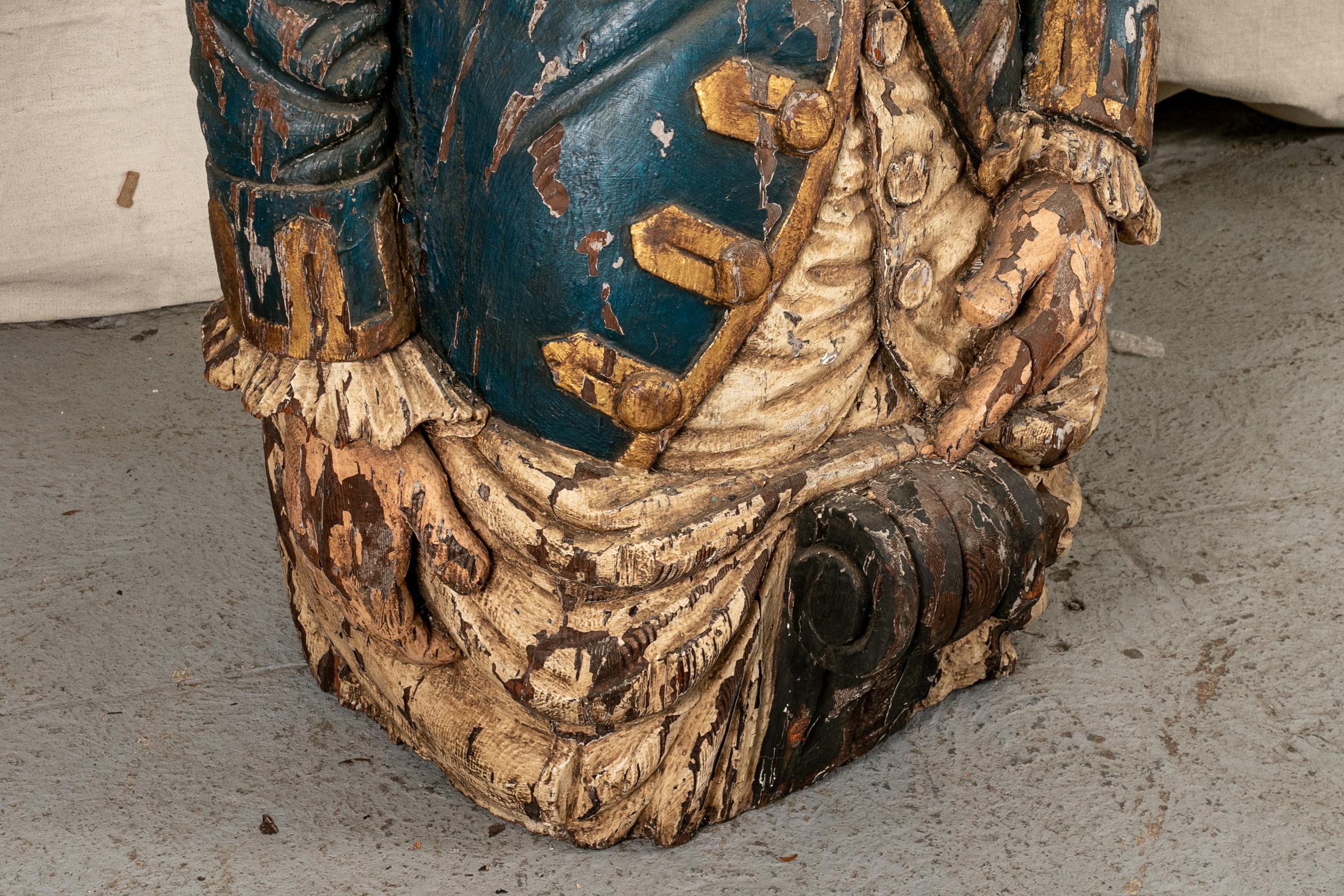 Bois sculpté de qualité musée  Ancienne figurine de navire britannique Bon état - En vente à Bridgeport, CT