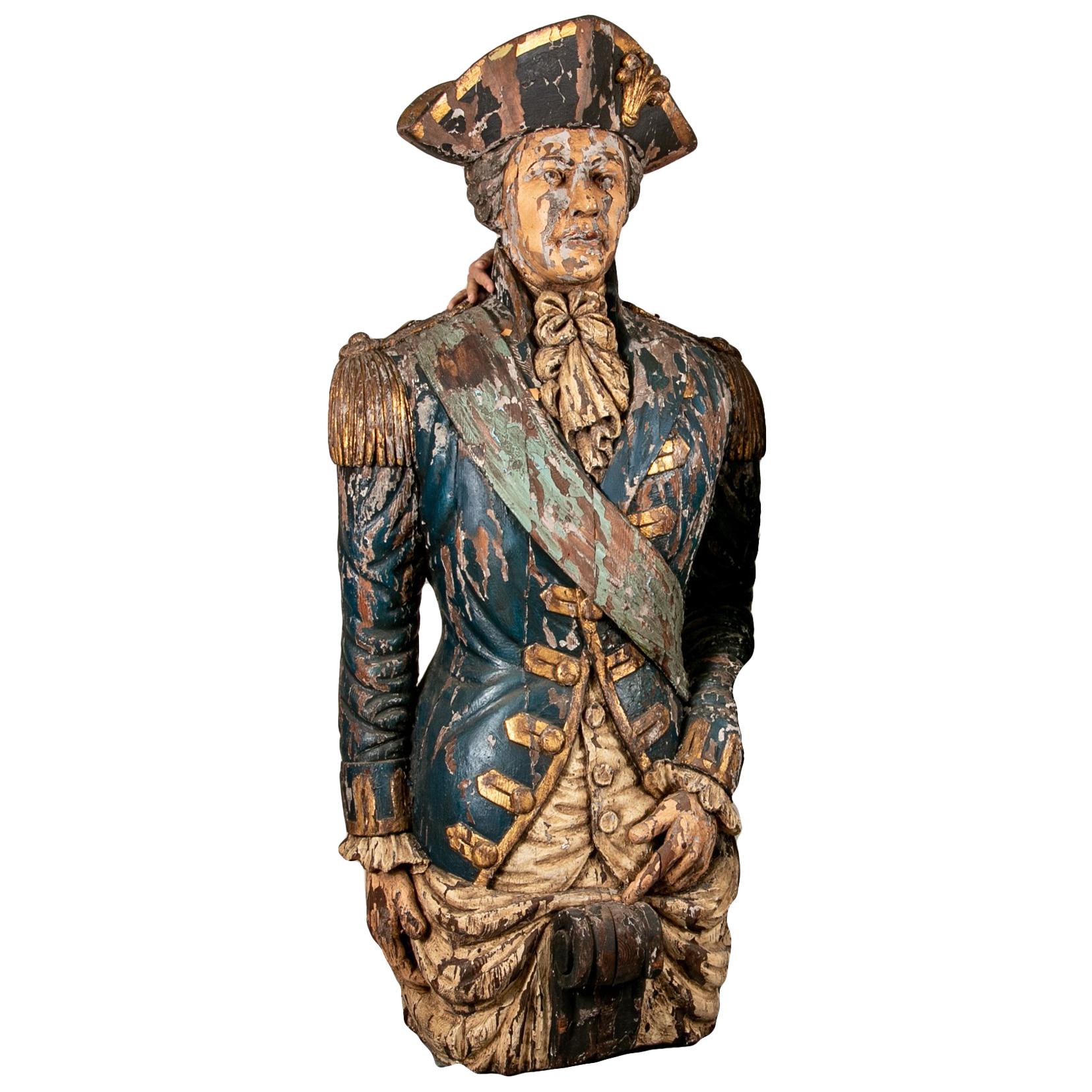 Bois sculpté de qualité musée  Ancienne figurine de navire britannique en vente
