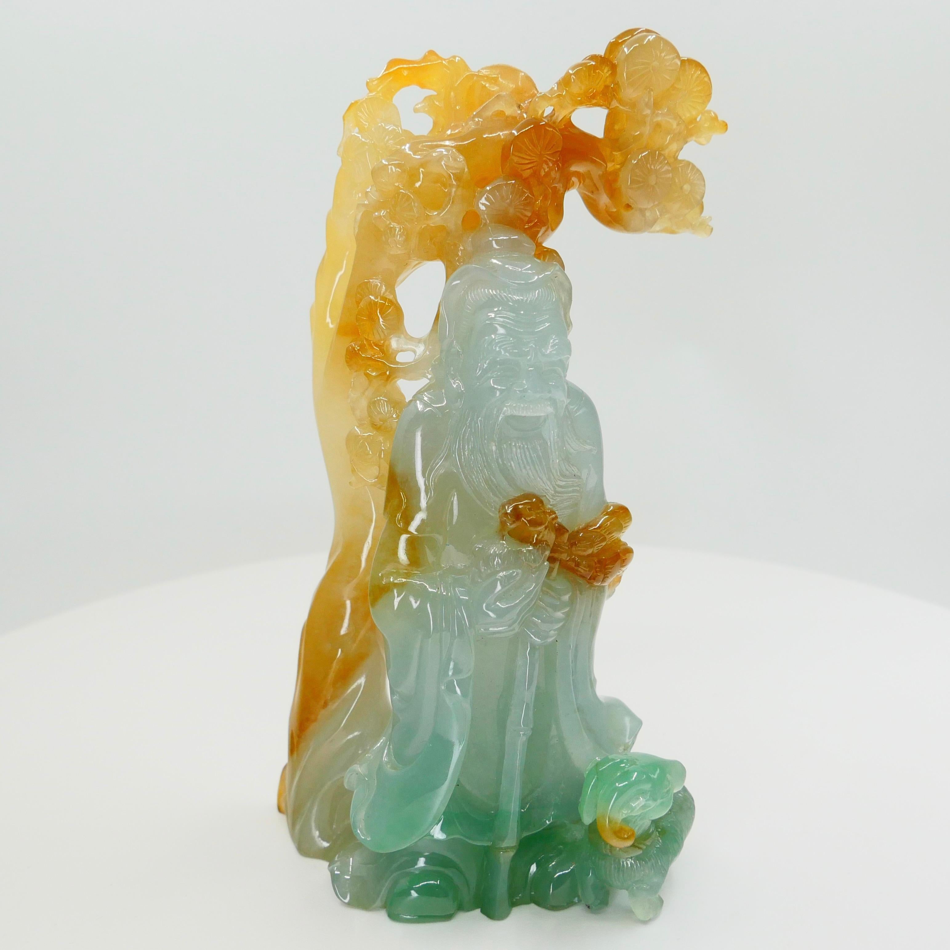 Museum Quality, Certified Natural Jadeite Jade 壽星公 Longevity Man Decoration For Sale 1