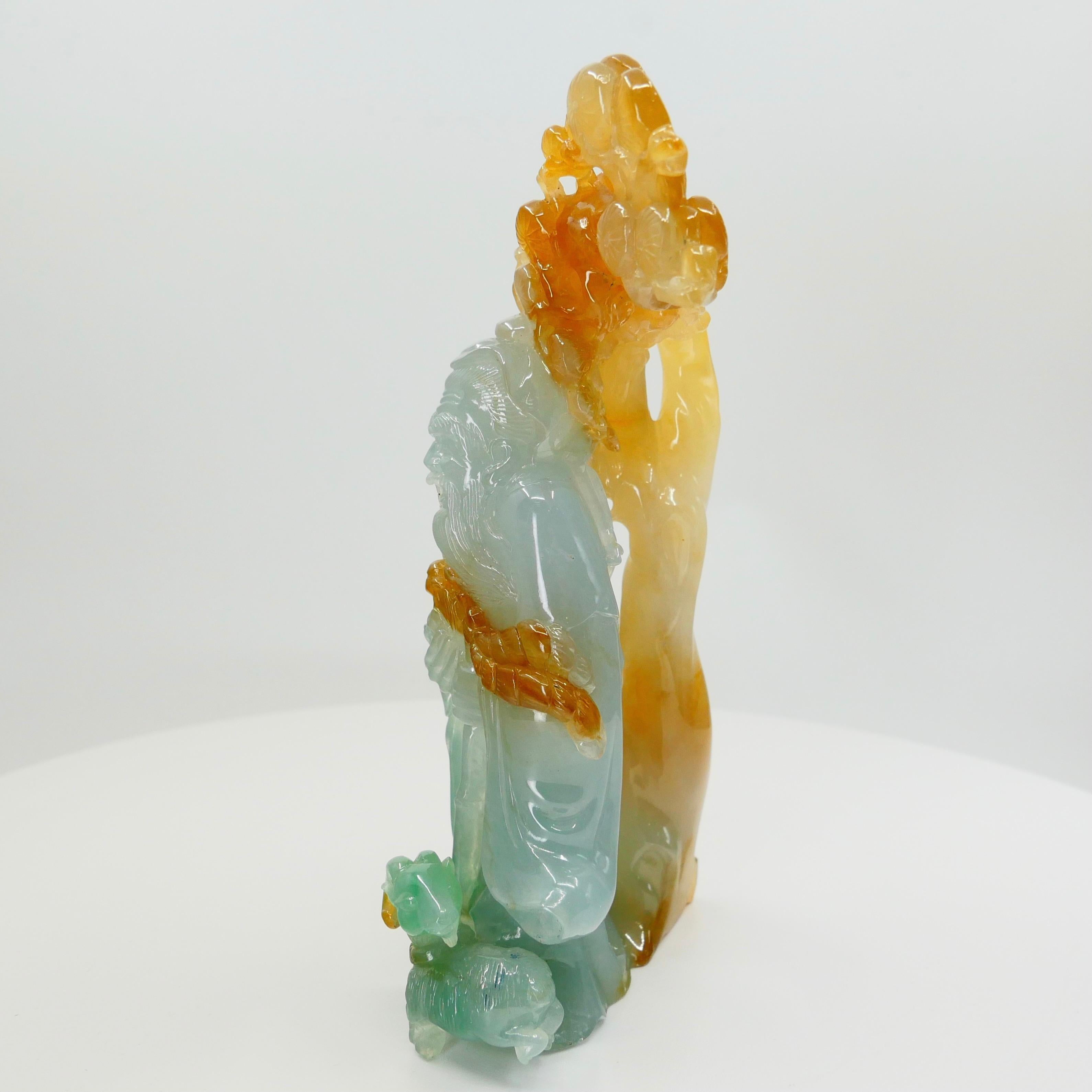 Museum Quality, Certified Natural Jadeite Jade 壽星公 Longevity Man Decoration For Sale 4