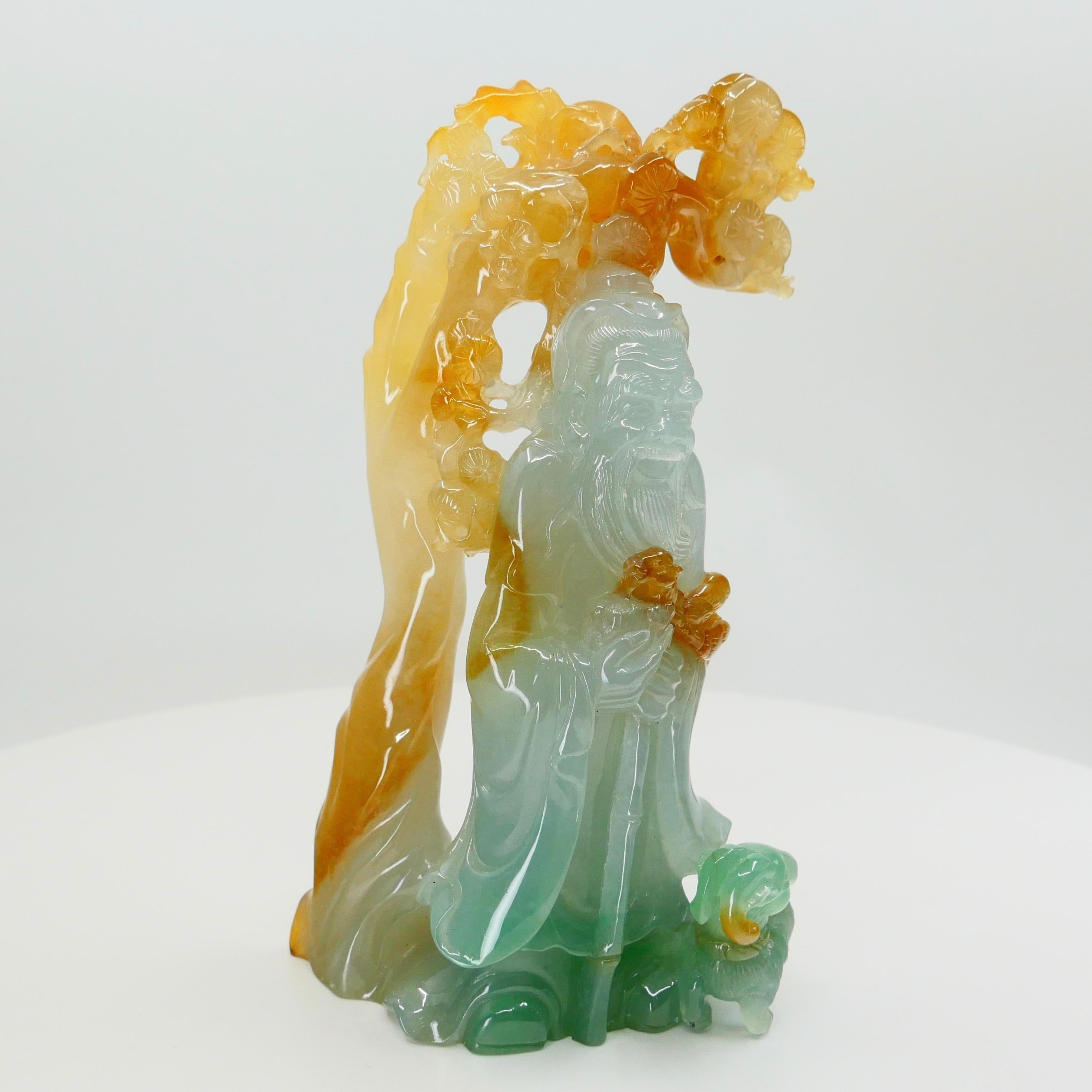 Museum Quality, Certified Natural Jadeite Jade 壽星公 Longevity Man Decoration For Sale 7