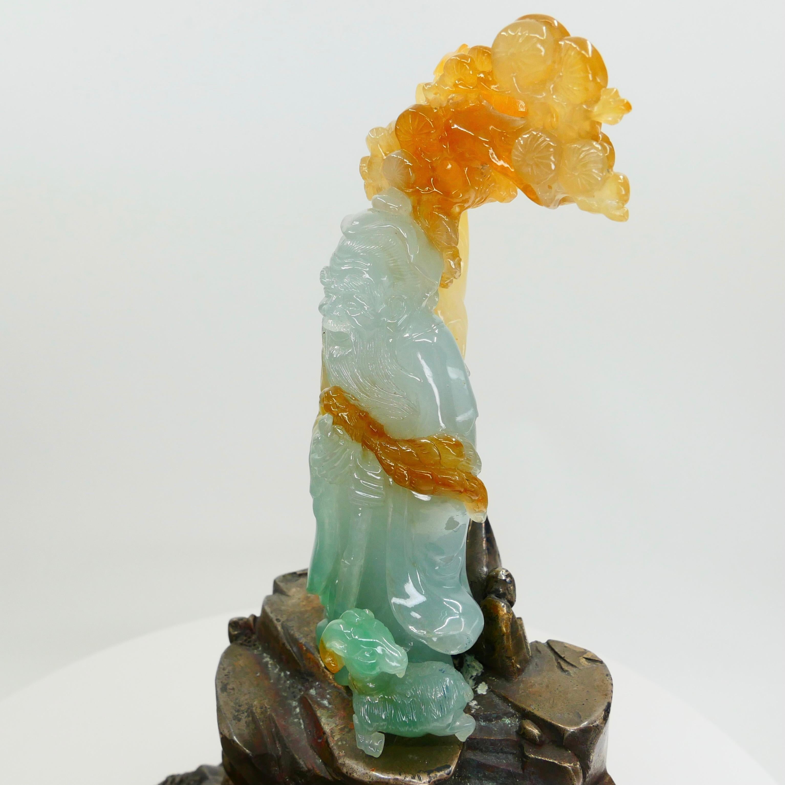 Contemporary Museum Quality, Certified Natural Jadeite Jade 壽星公 Longevity Man Decoration For Sale