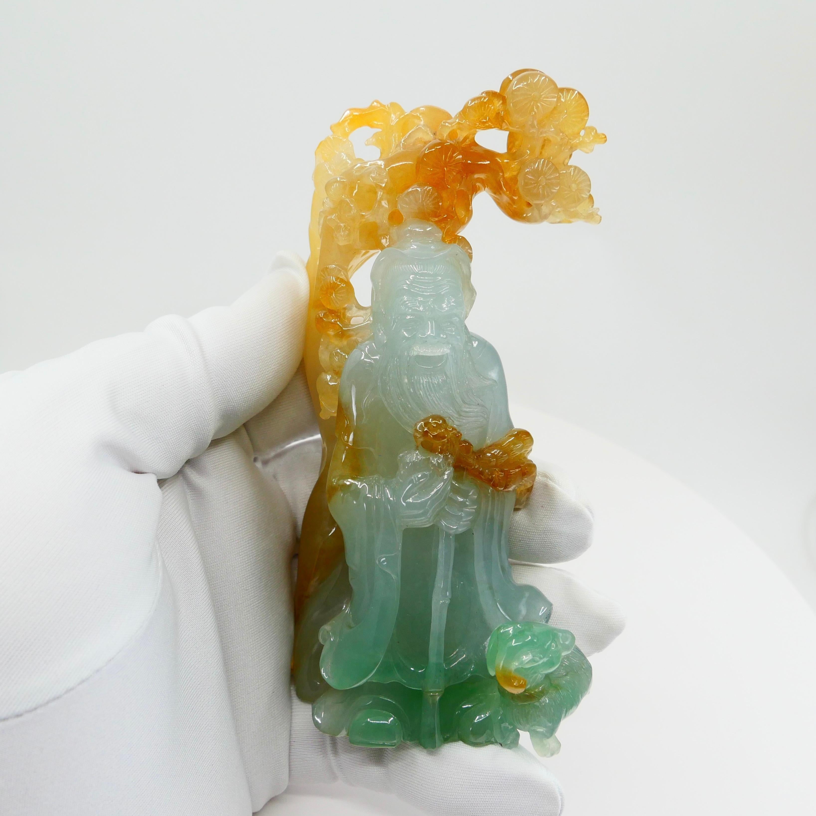 Museum Quality, Certified Natural Jadeite Jade 壽星公 Longevity Man Decoration In New Condition For Sale In Hong Kong, HK