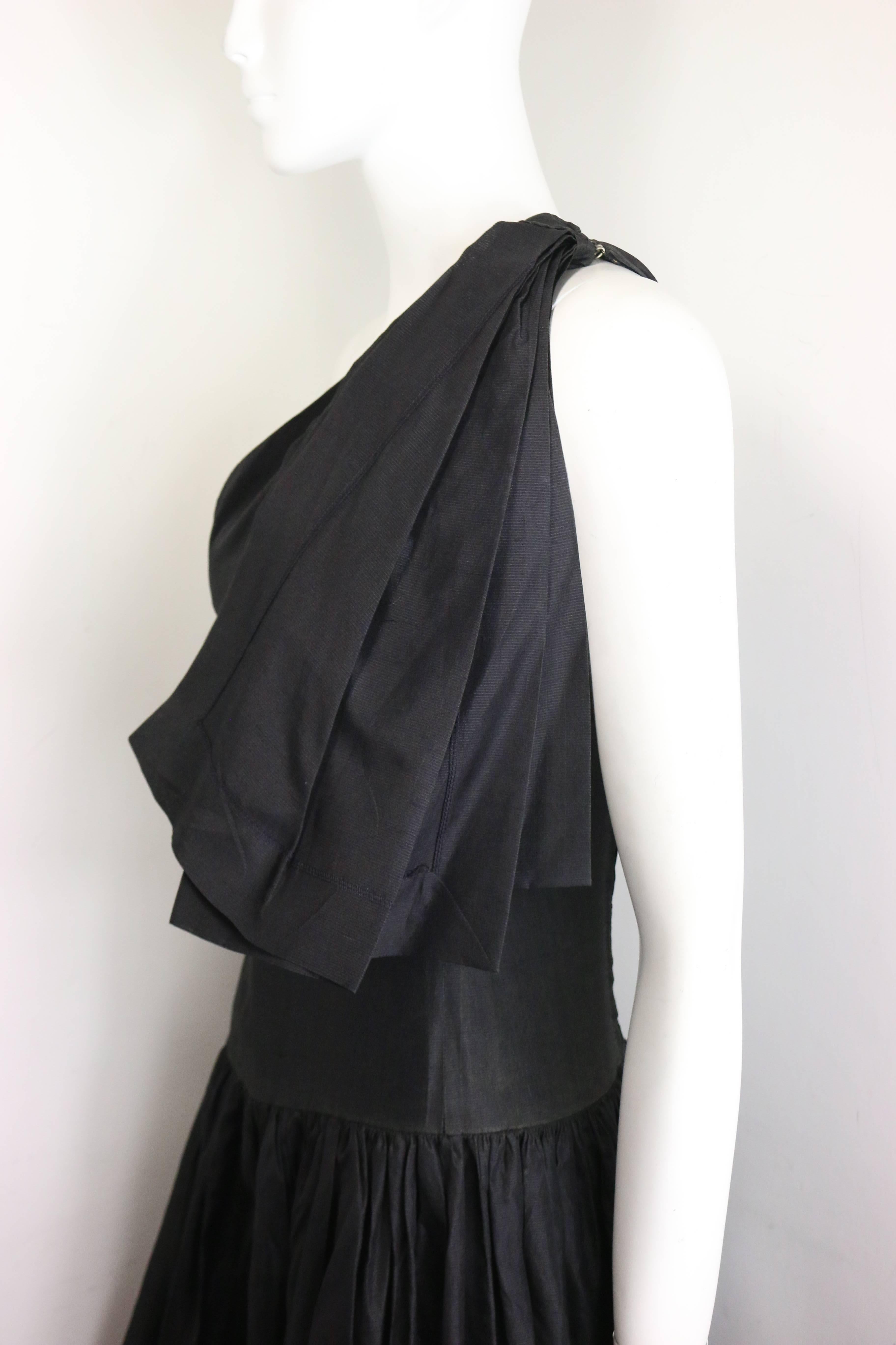 Black Museum quality Chanel black silk taffeta one shoulder evening gown For Sale