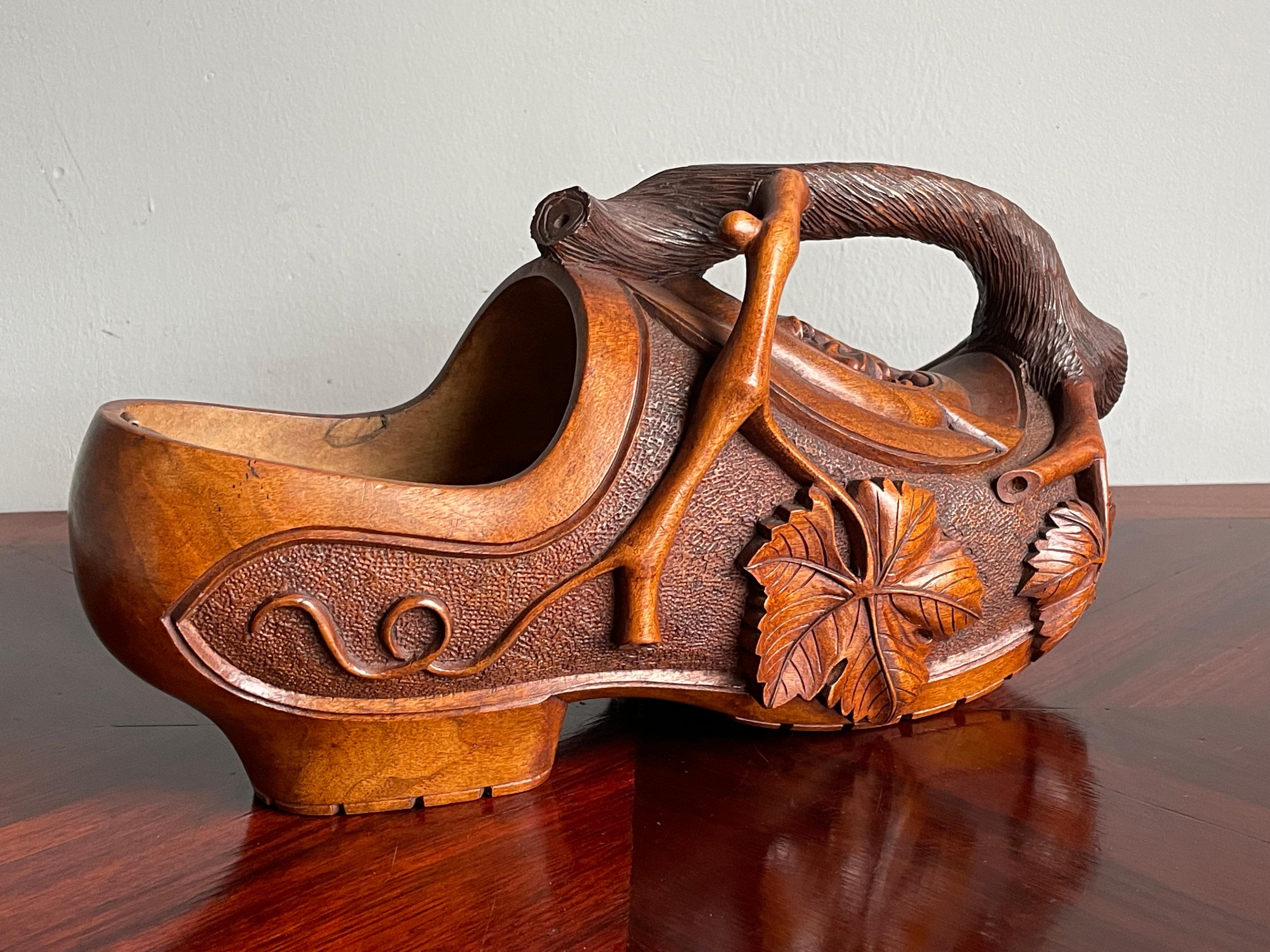 Museum Quality & Condition Hand Carved Wine Pourer Clogg with Grape Vine Handle For Sale 2