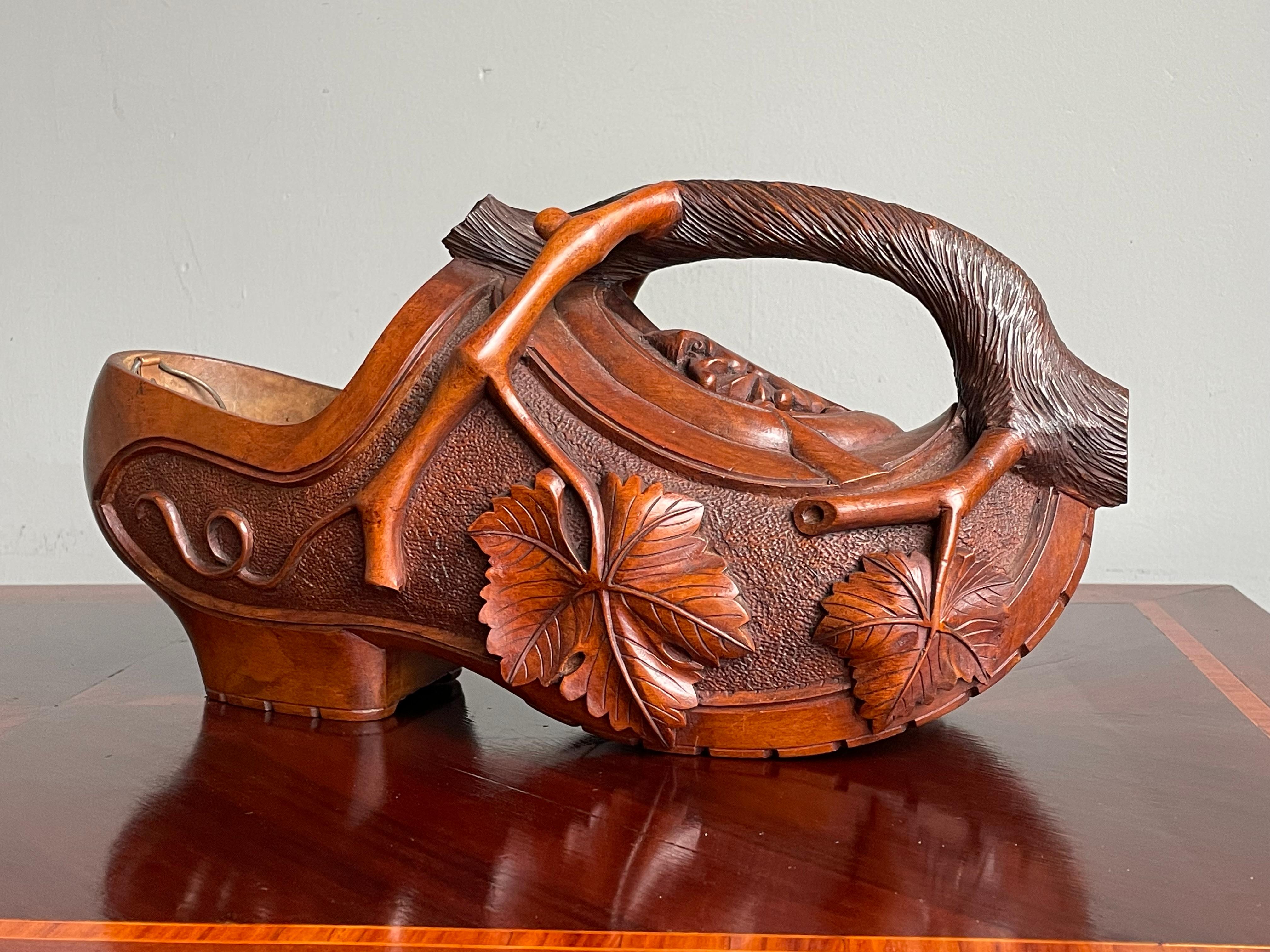 Museum Quality & Condition Hand Carved Wine Pourer Clogg with Grape Vine Handle For Sale 4