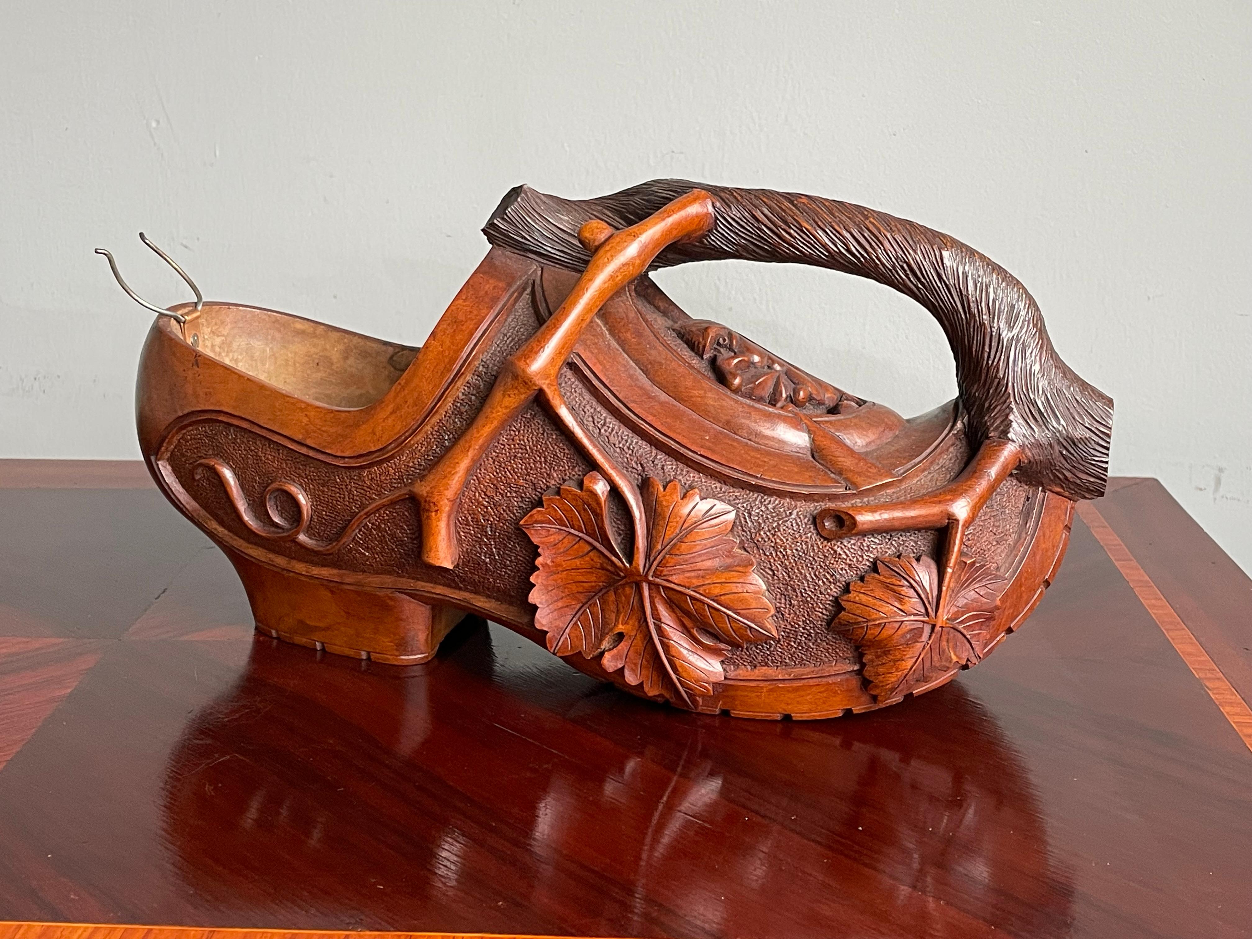 Museum Quality & Condition Hand Carved Wine Pourer Clogg with Grape Vine Handle For Sale 6