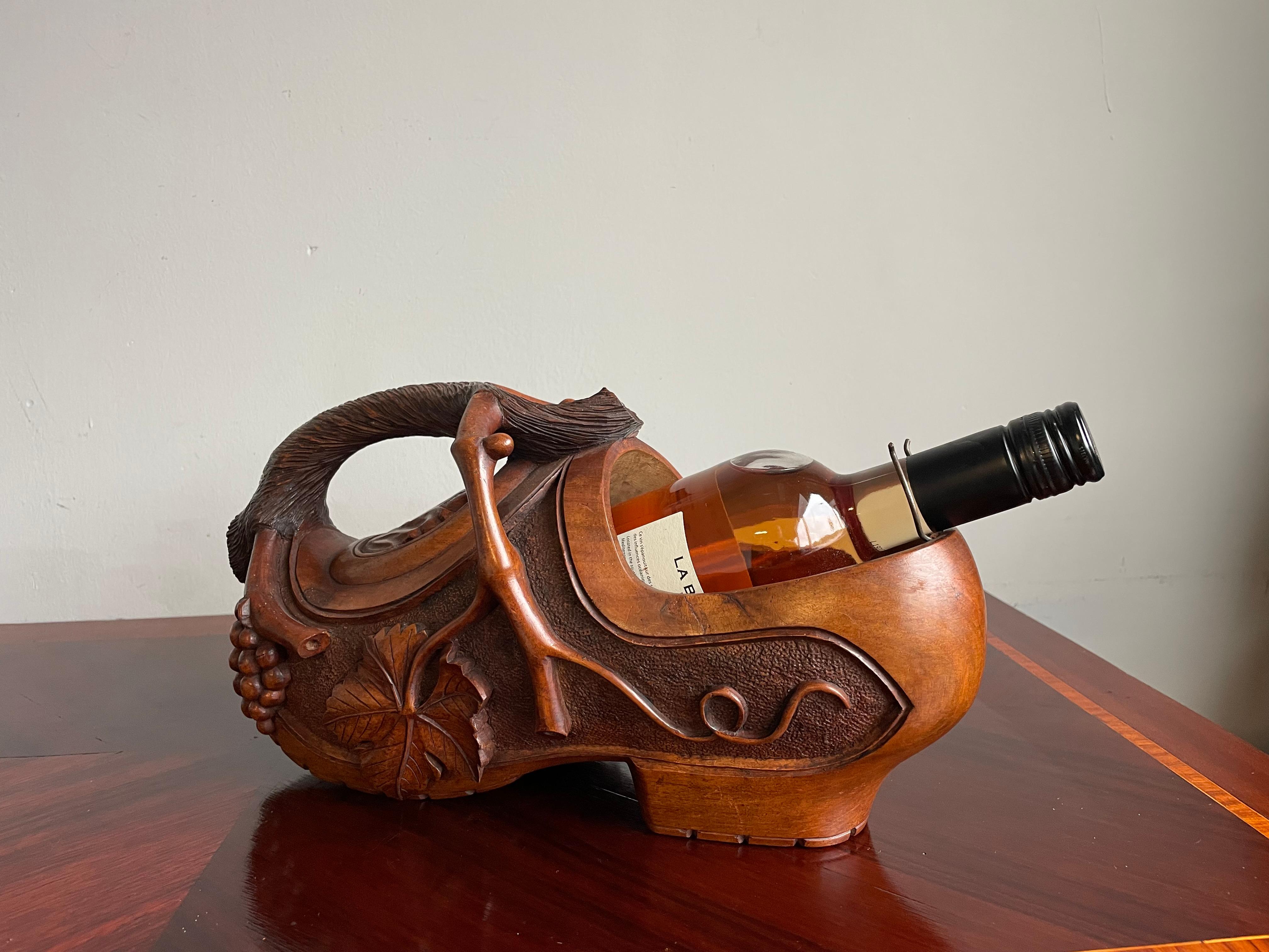 Museum Quality & Condition Hand Carved Wine Pourer Clogg with Grape Vine Handle For Sale 7