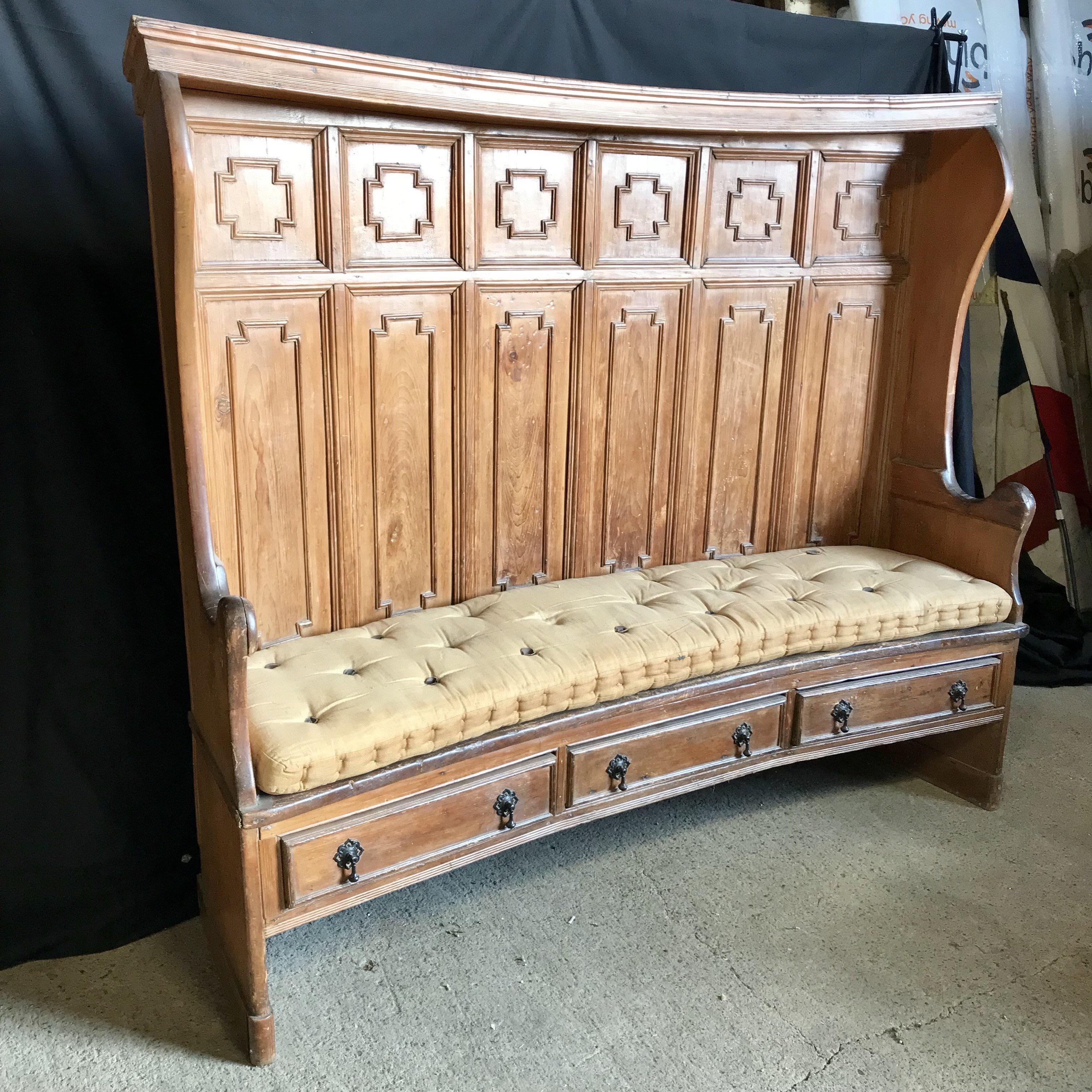 19th Century Museum Quality English Georgian Super High Back Tavern Settle or Bench